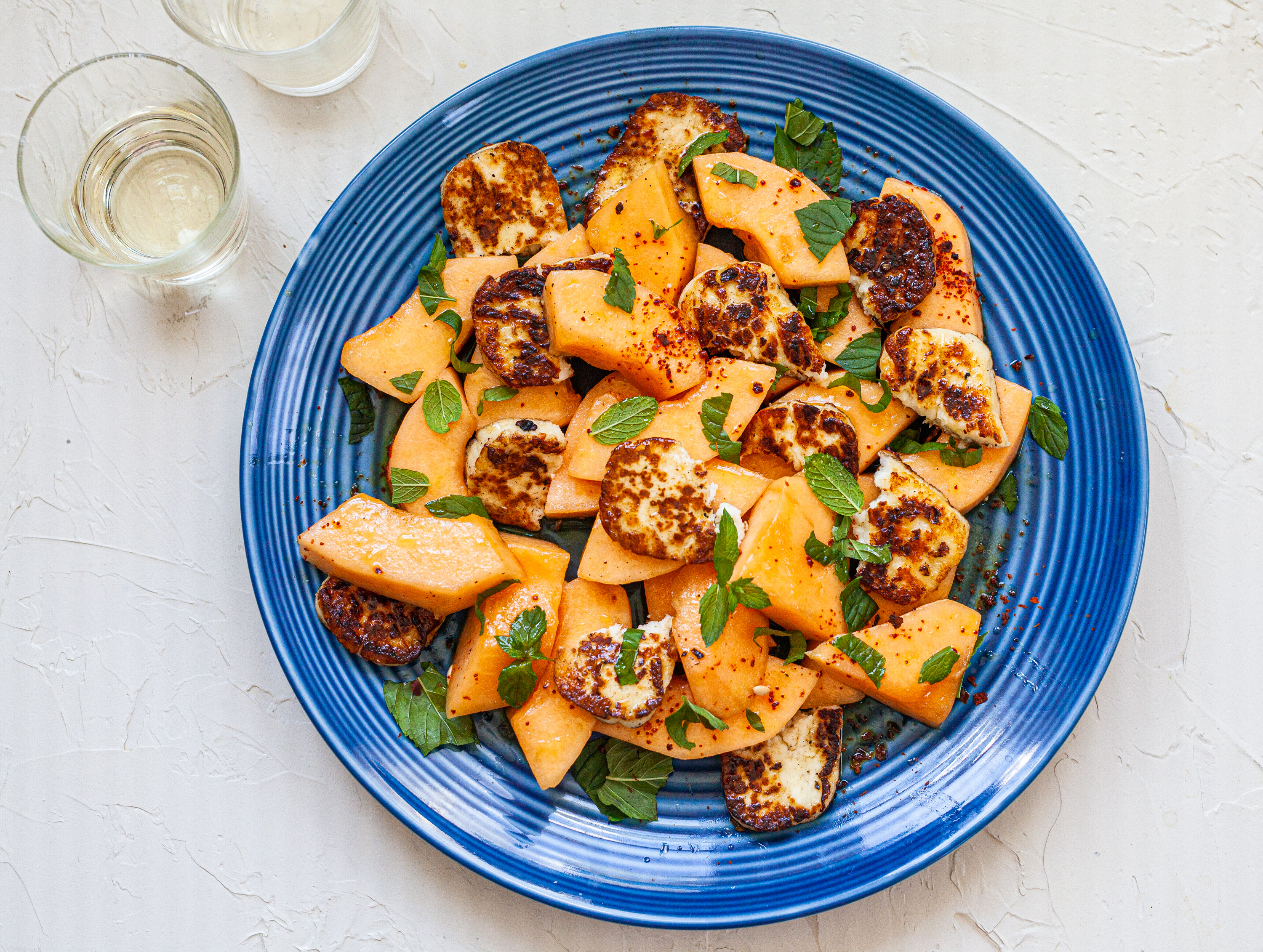 Recipe Grilled Halloumi Ripe Cantaloupe And Mint Make An Inspired End Of Summer Salad The Boston Globe