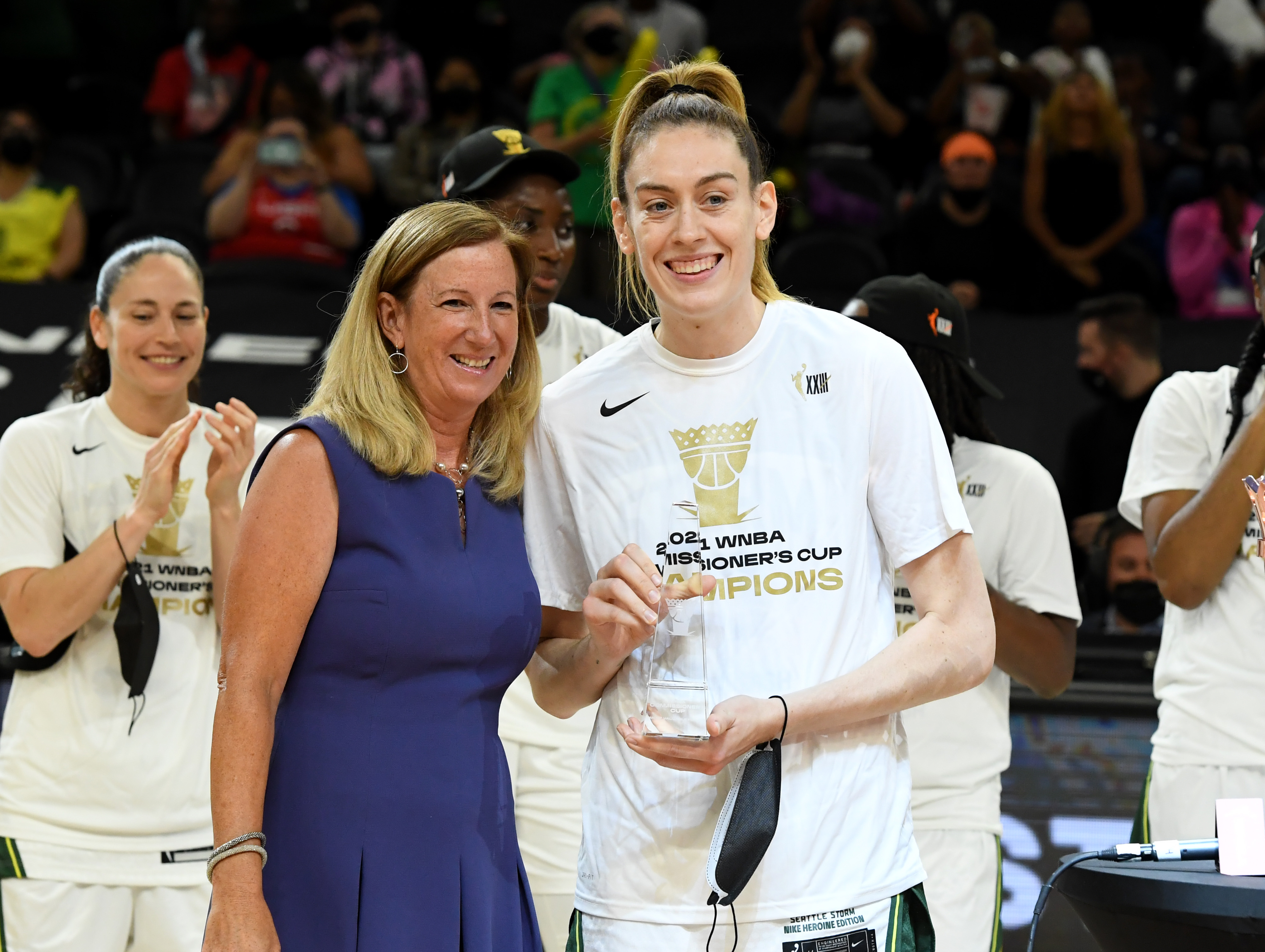 Breanna Stewart (right) was named Commissioner's Cup MVP after the Storm won the tournament.