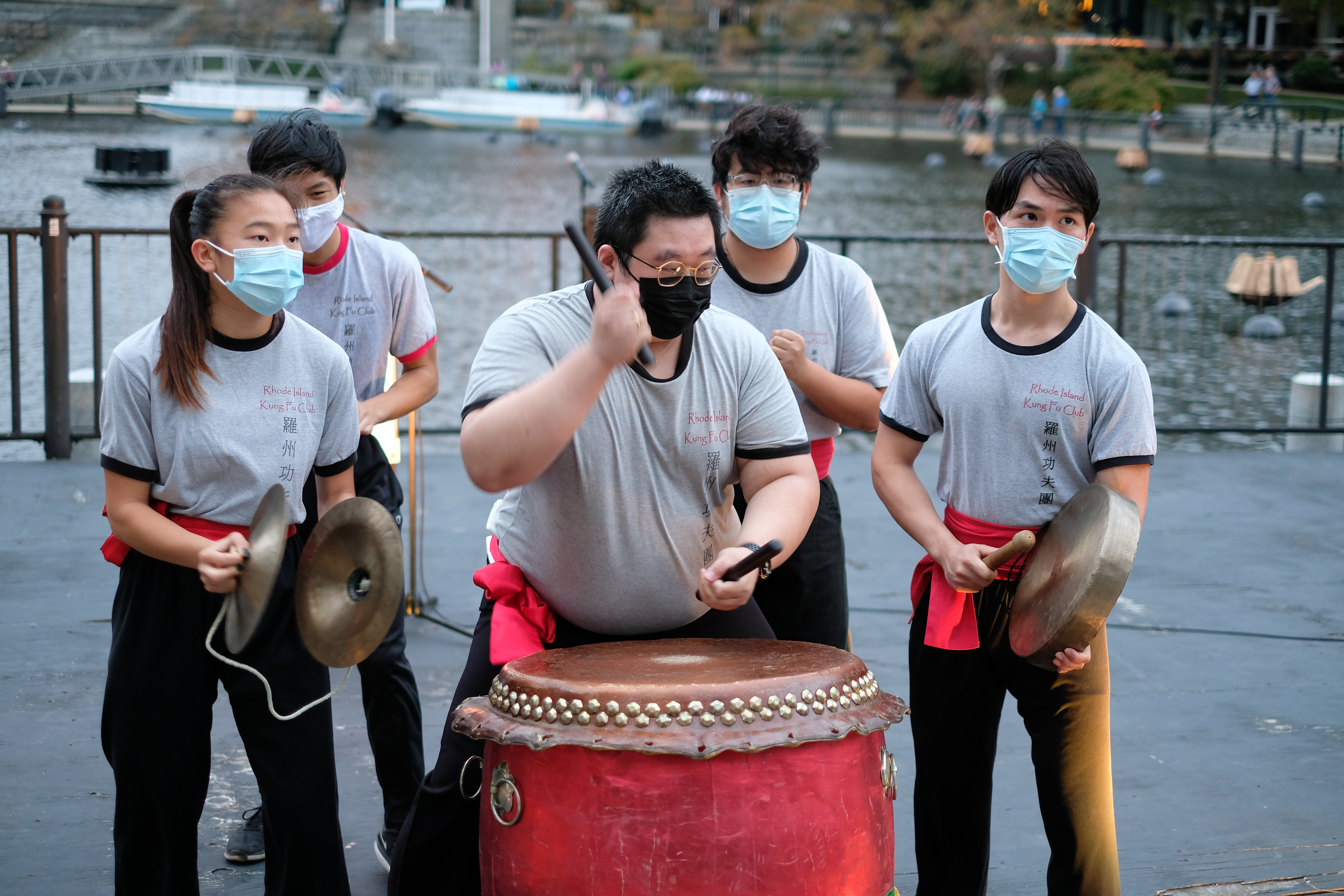 The Rhode Island Kung Fun and Lion Dance Club perform before the lighting of a Waterfire celebrating Rhode Island's BIPOC community in Providence, R.I. on Saturday, Oct. 16, 2021.