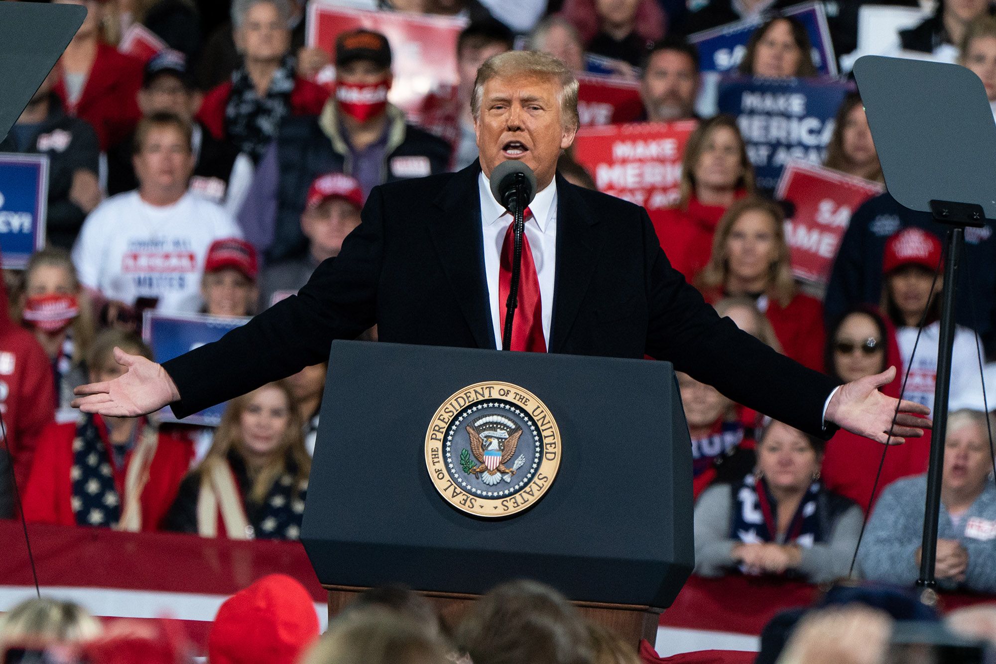 President Trump speaks during a rally in Valdosta, Georgia, on Dec. 5. (Photo by Bloomberg)