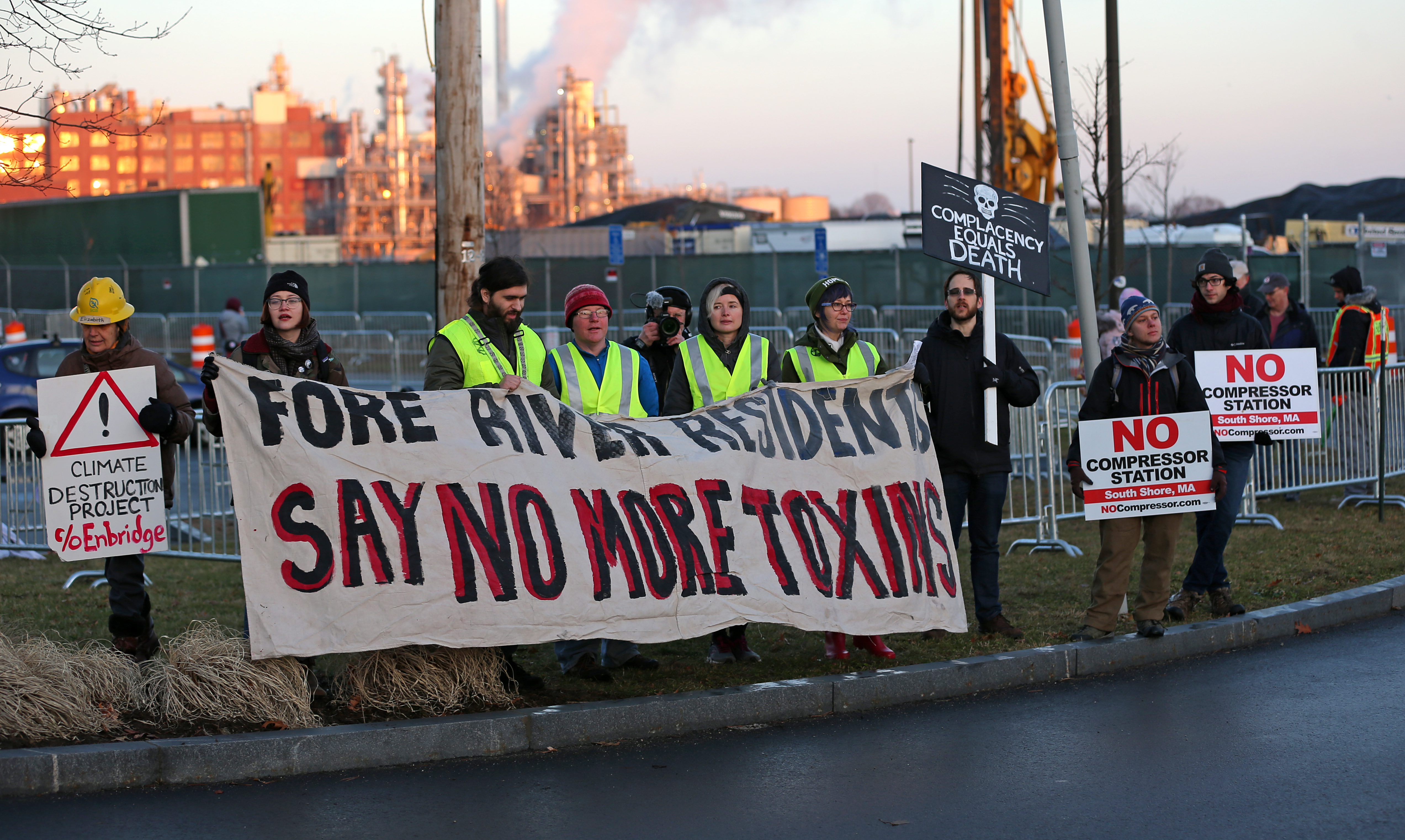 A group of protesters convened at the Weymouth compressor station last January. Several were arrested that day for blocking the construction site.
