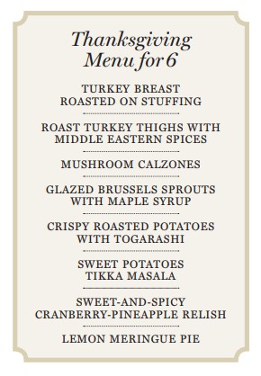 A Thanksgiving menu for 6.