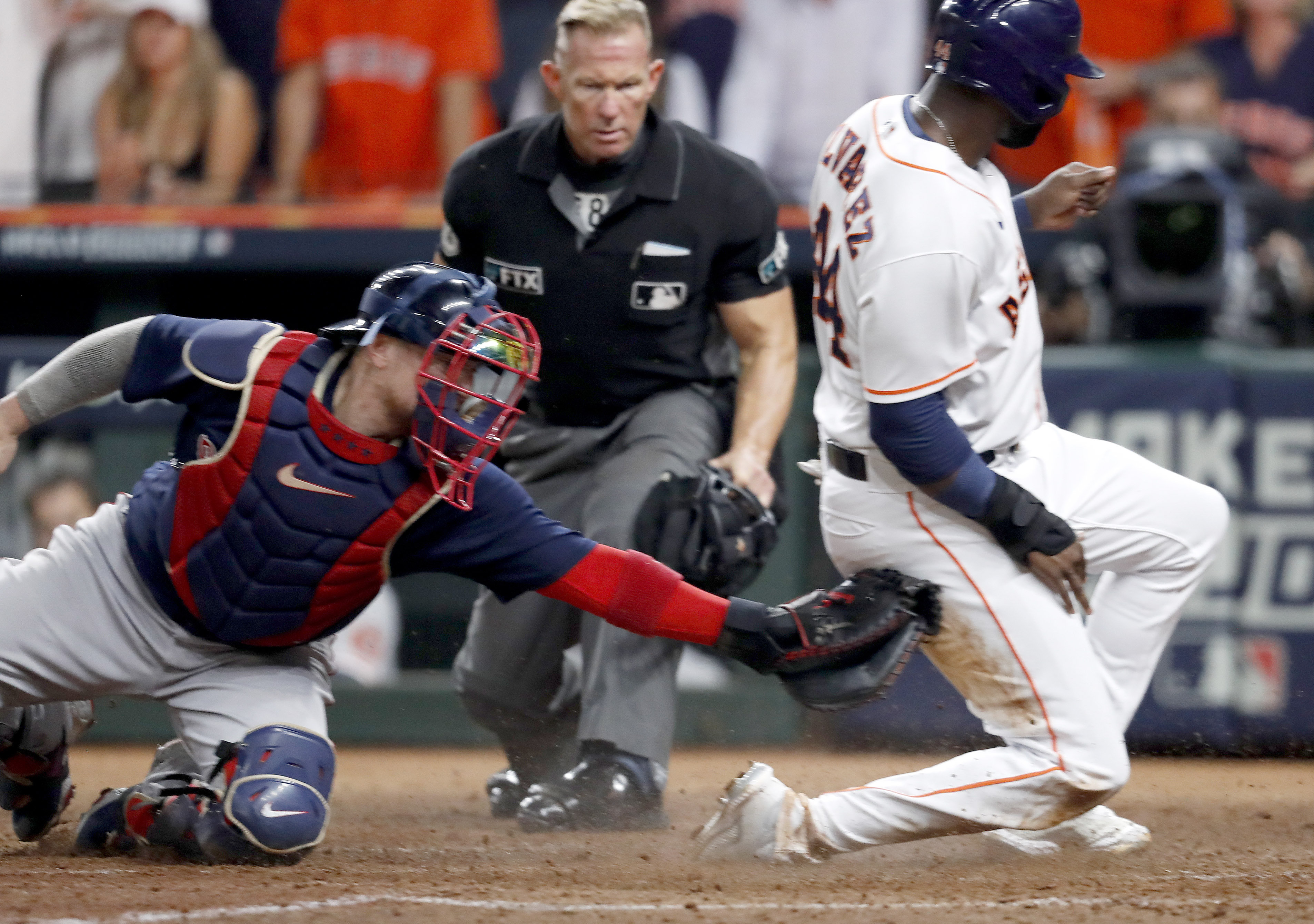 Christian Vázquez couldn't quite complete what would have been a triple play in the sixth inning on Friday night, Houston's Yordan Alvarez beating Kyle Schwarber's throw and Vázquez's tag.