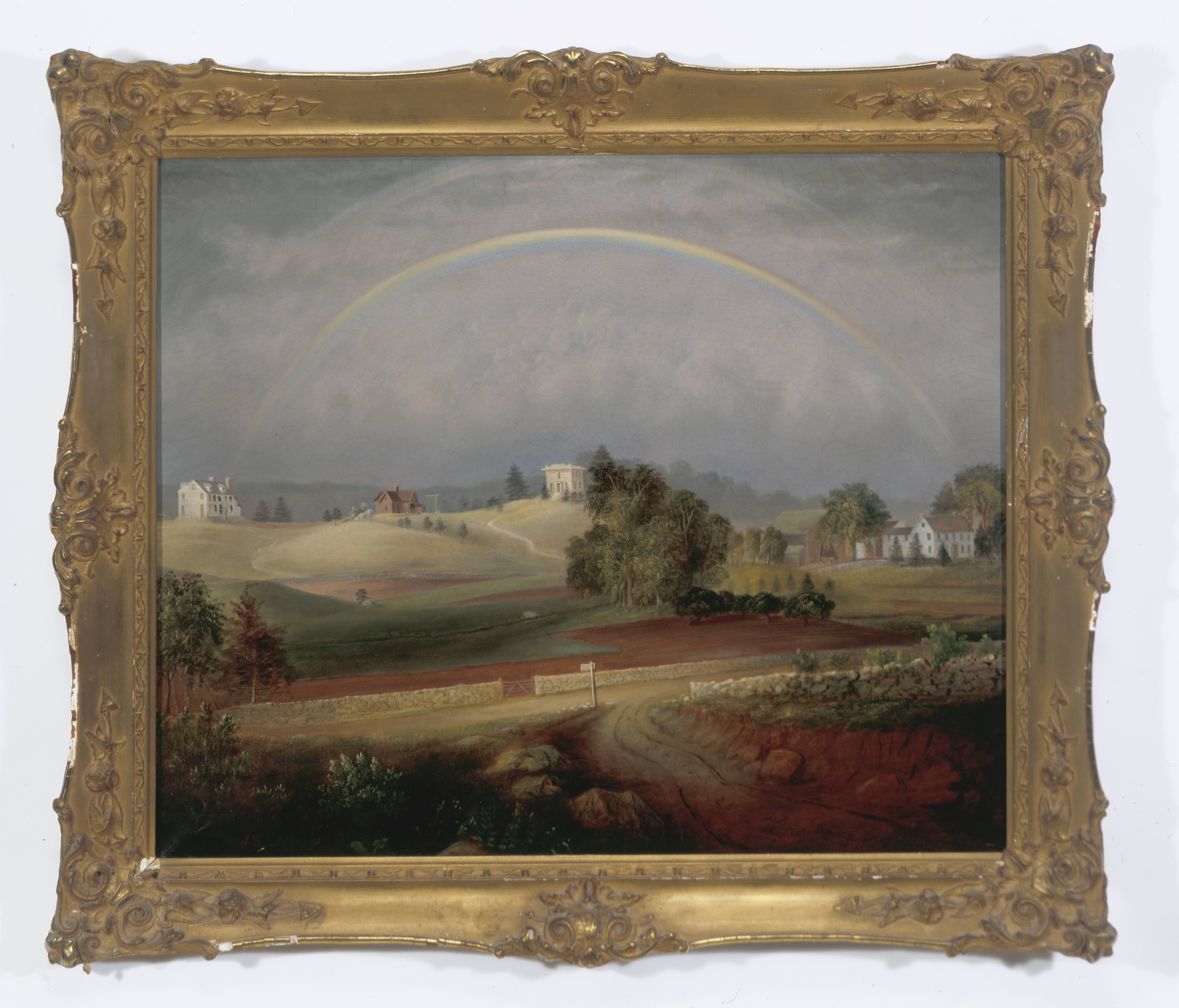 Josiah Wolcott's "Brook Farm With Rainbow," painted in 1845.