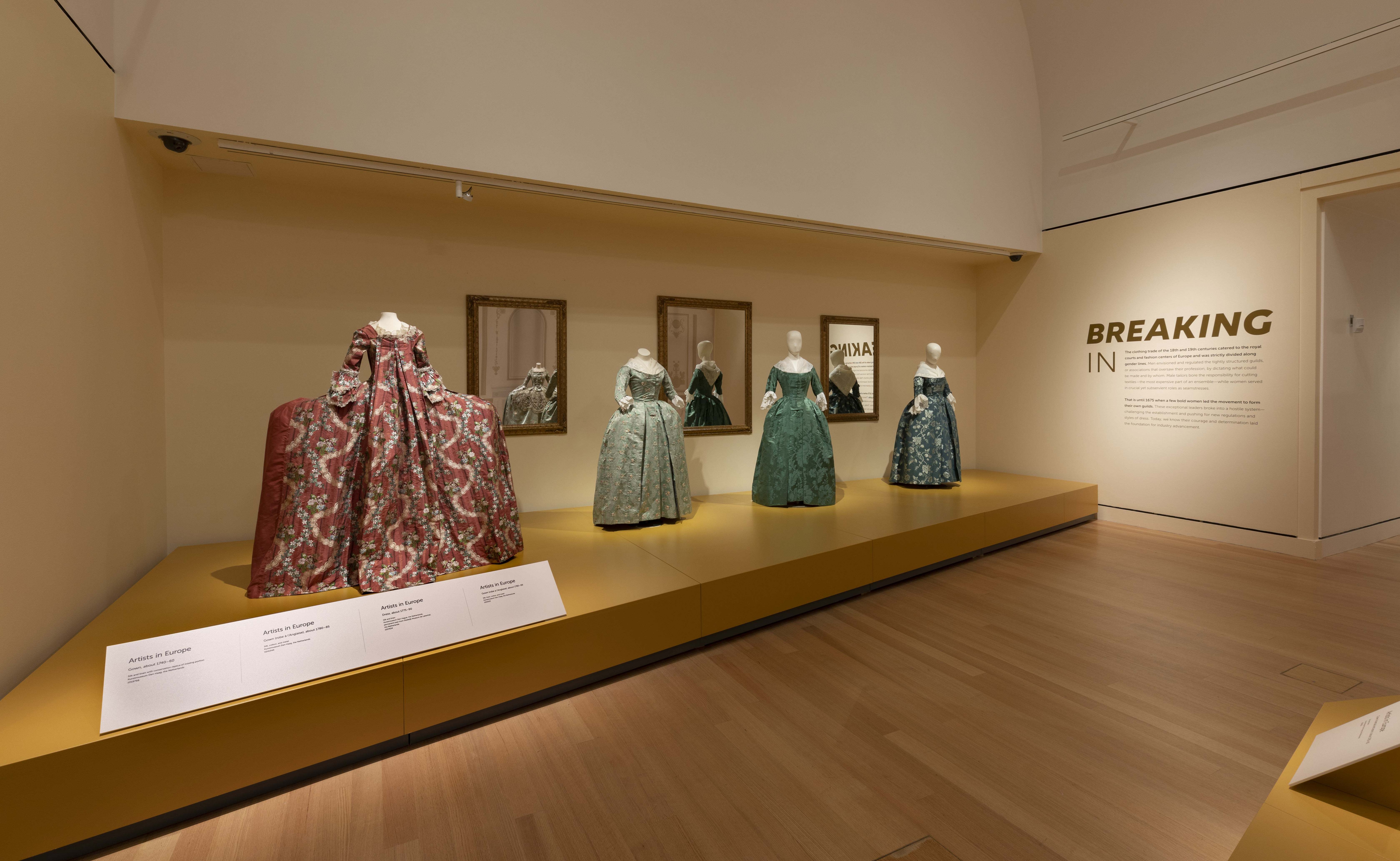 The first gallery celebrates European tailoring guilds from the late 1600s.