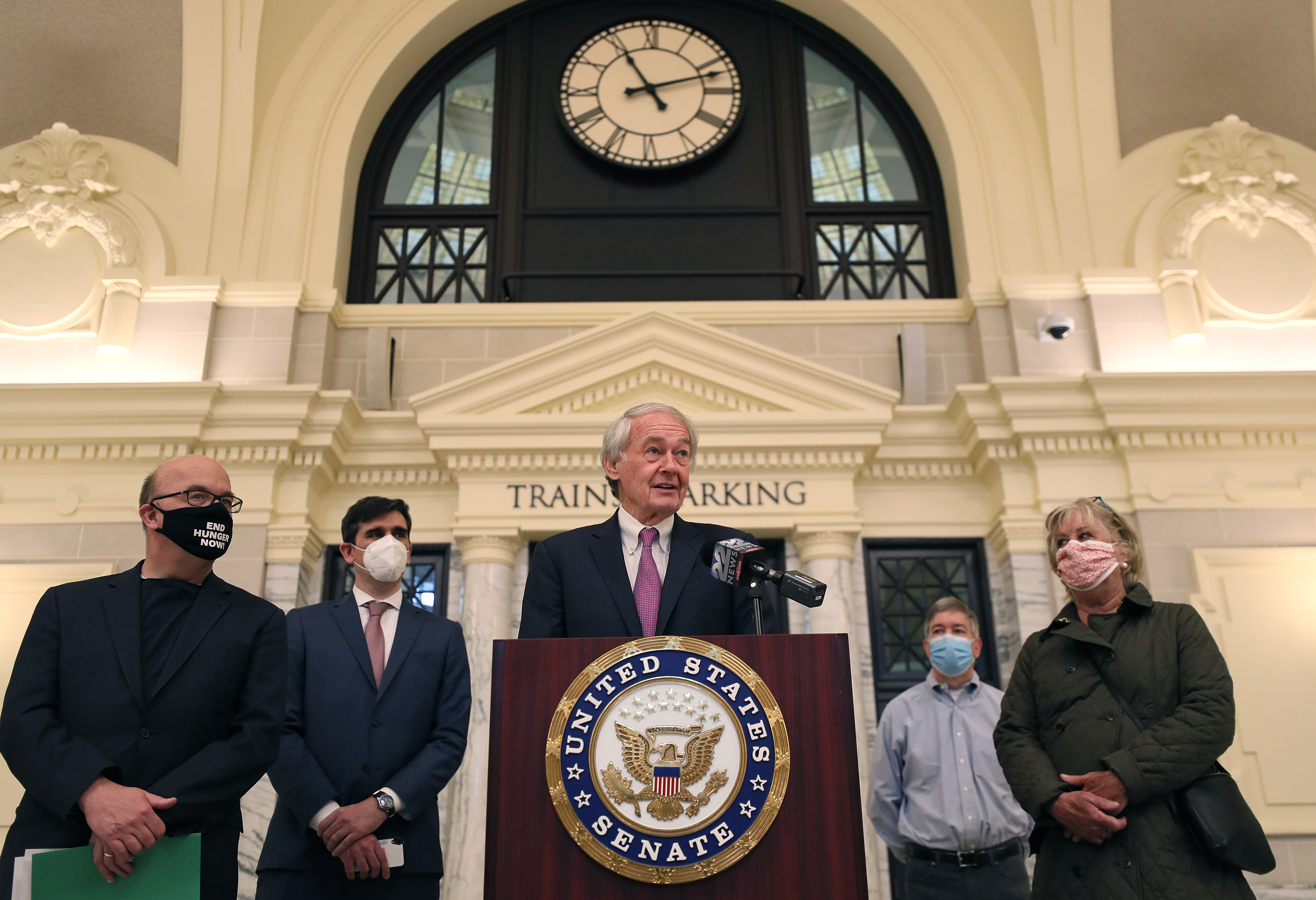 Senator Edward Markey at a press conference to reintroduce the BRAIN TRAIN Act at Worcester Union Station.