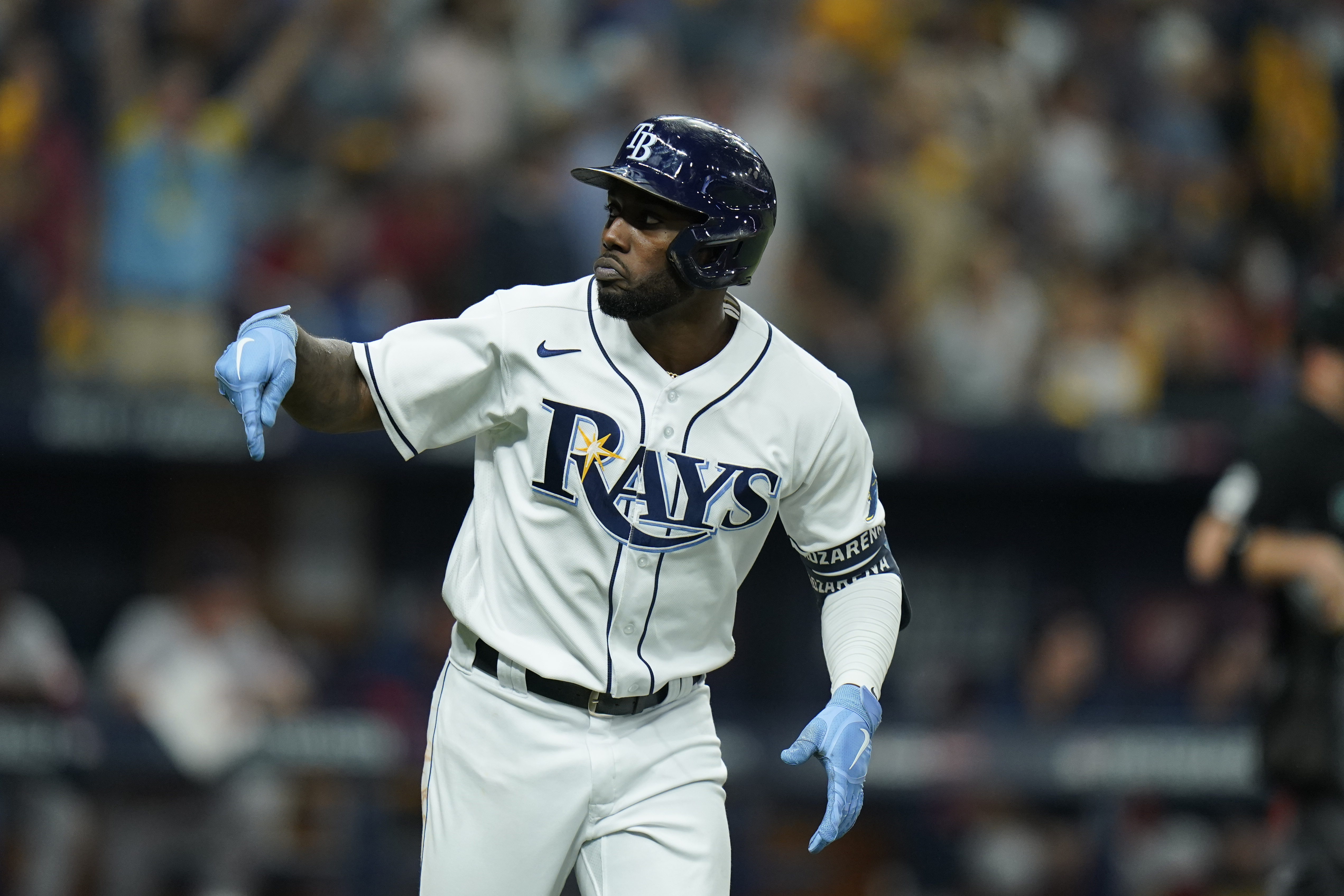 Randy Arozarena of the Tampa Bay Rays acknowledges the crowd