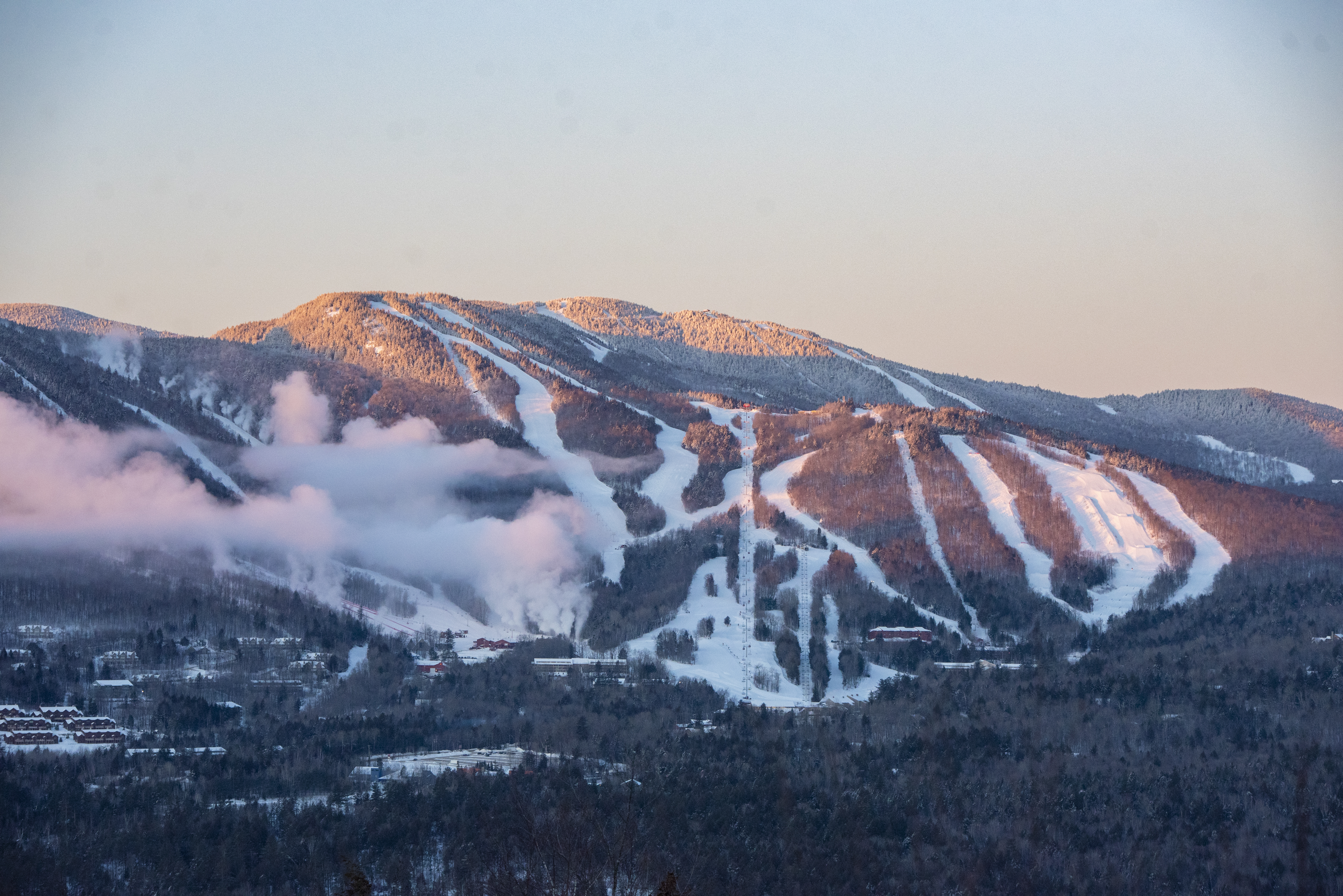 View of the mountain ski slopes at Sunday River in Maine.