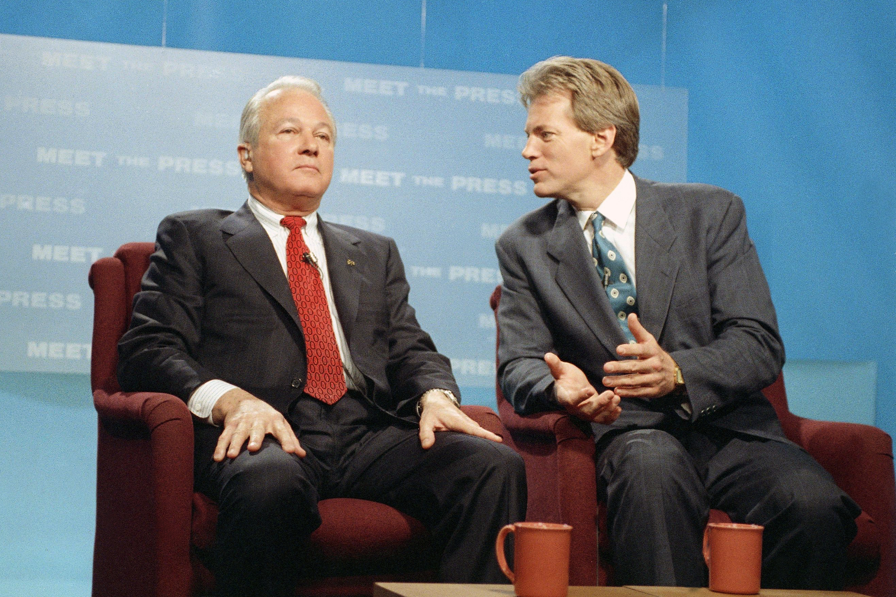 Mr. Edwards, with his rival, Republican gubernatorial candidate David Duke, after the two men appeared on NBC's "Meet the Press."