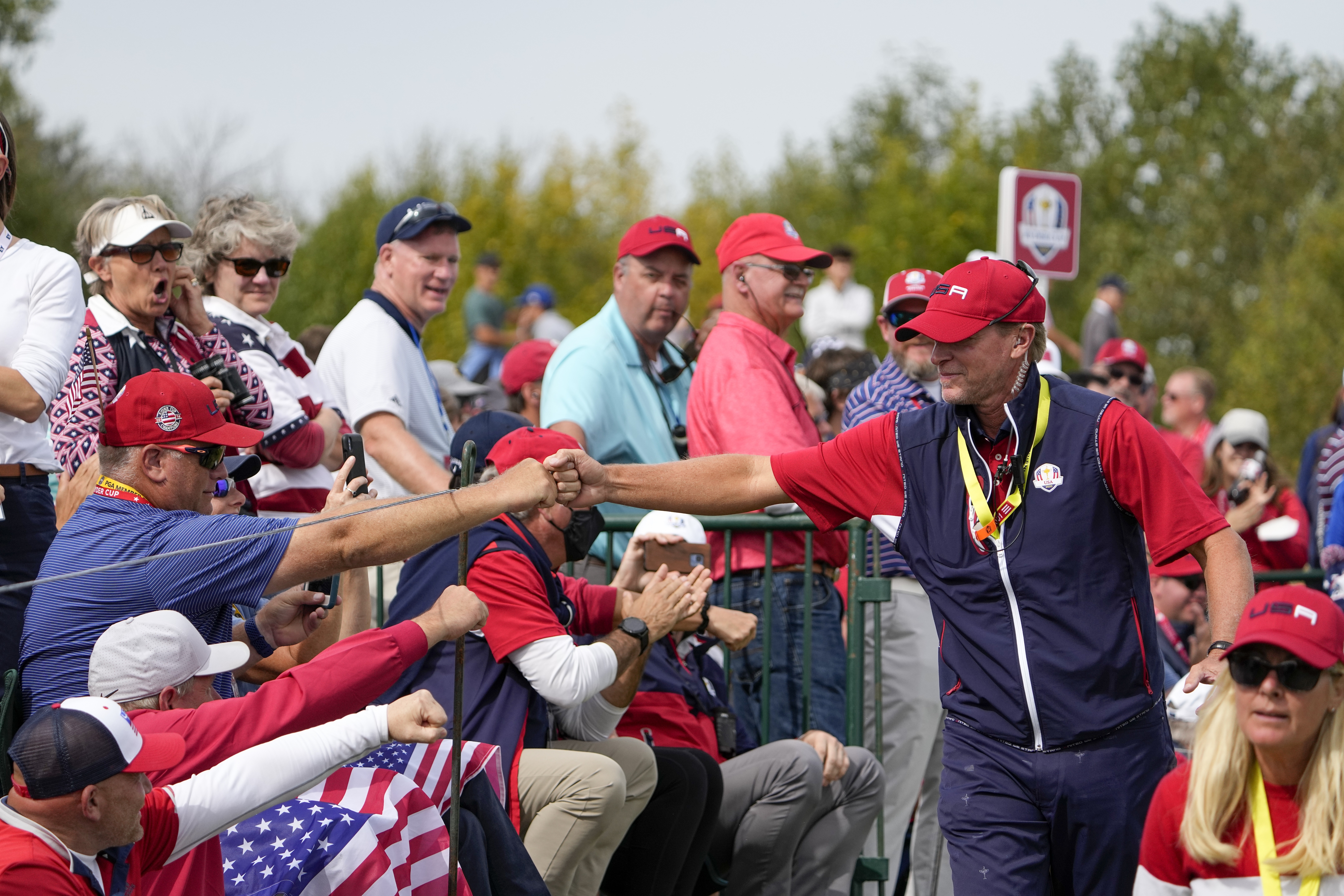 Team USA captain Steve Stricker, seen here greeting fans on Sunday, was overjoyed with the performance of the Americans..