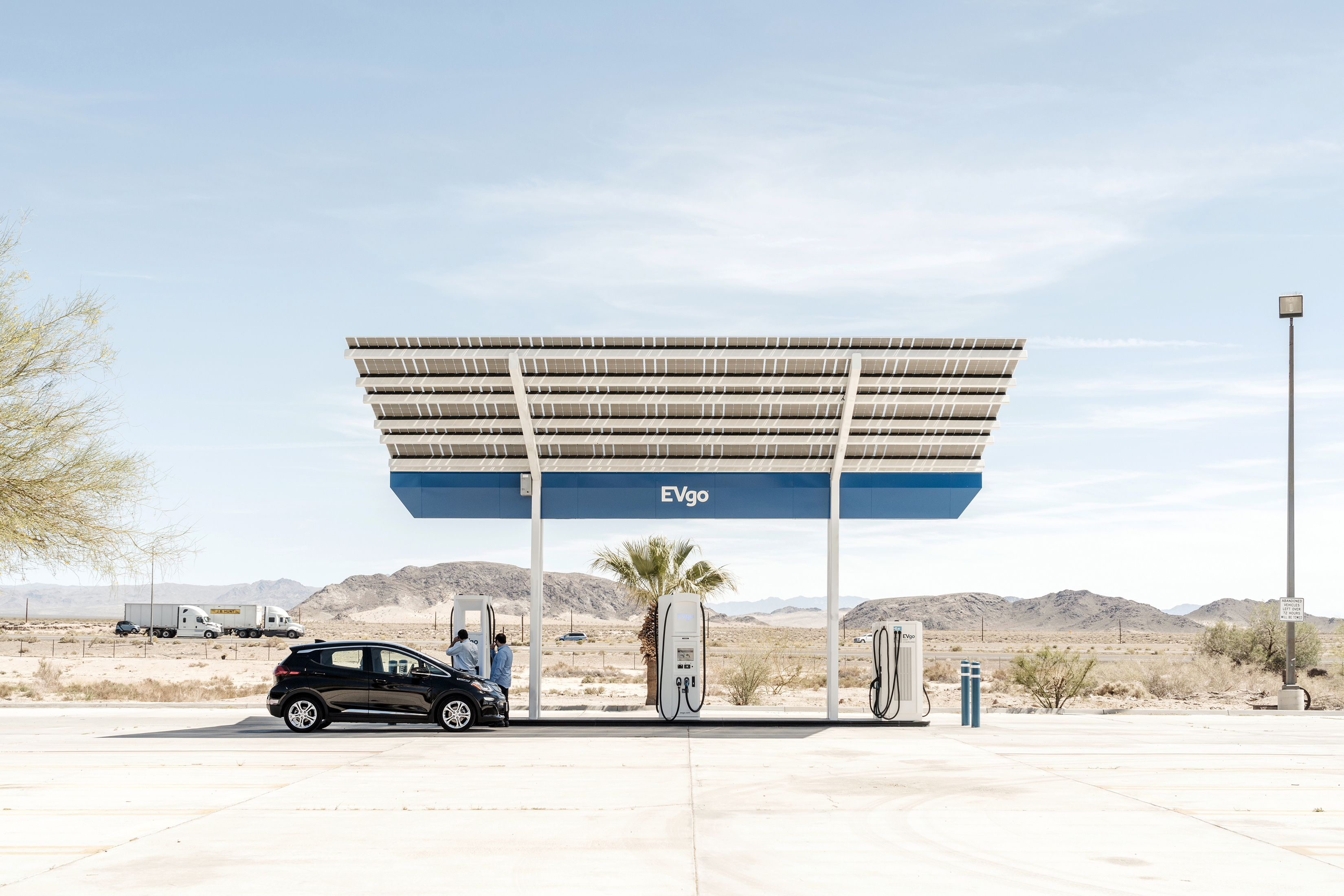 A Chevrolet Bolt at a charging station in Baker, Calif. Federal support for electric vehicle charging stations is seen as a key to getting automakers to commit to levels of electric vehicle sales.