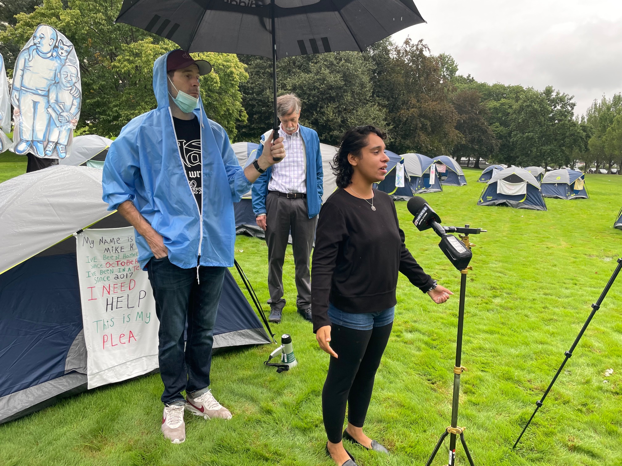 Diumila “Matilda” Almonte speaks during a news conference on the State House lawn on Thursday, calling for state officials to provide shelters and housing for those without homes.