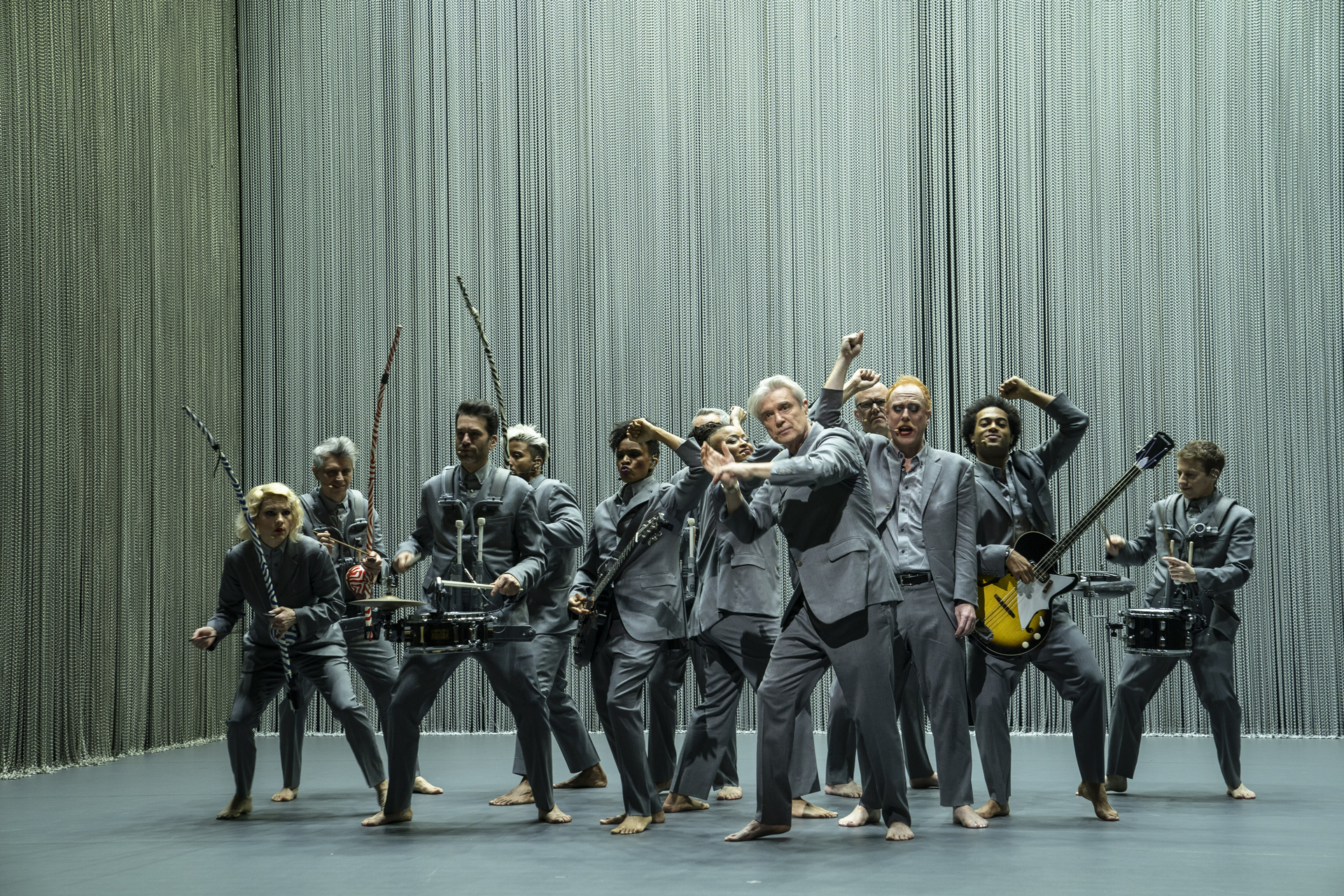 Byrne and his troupe are almost always in some kind of motion, most of it synchronous.