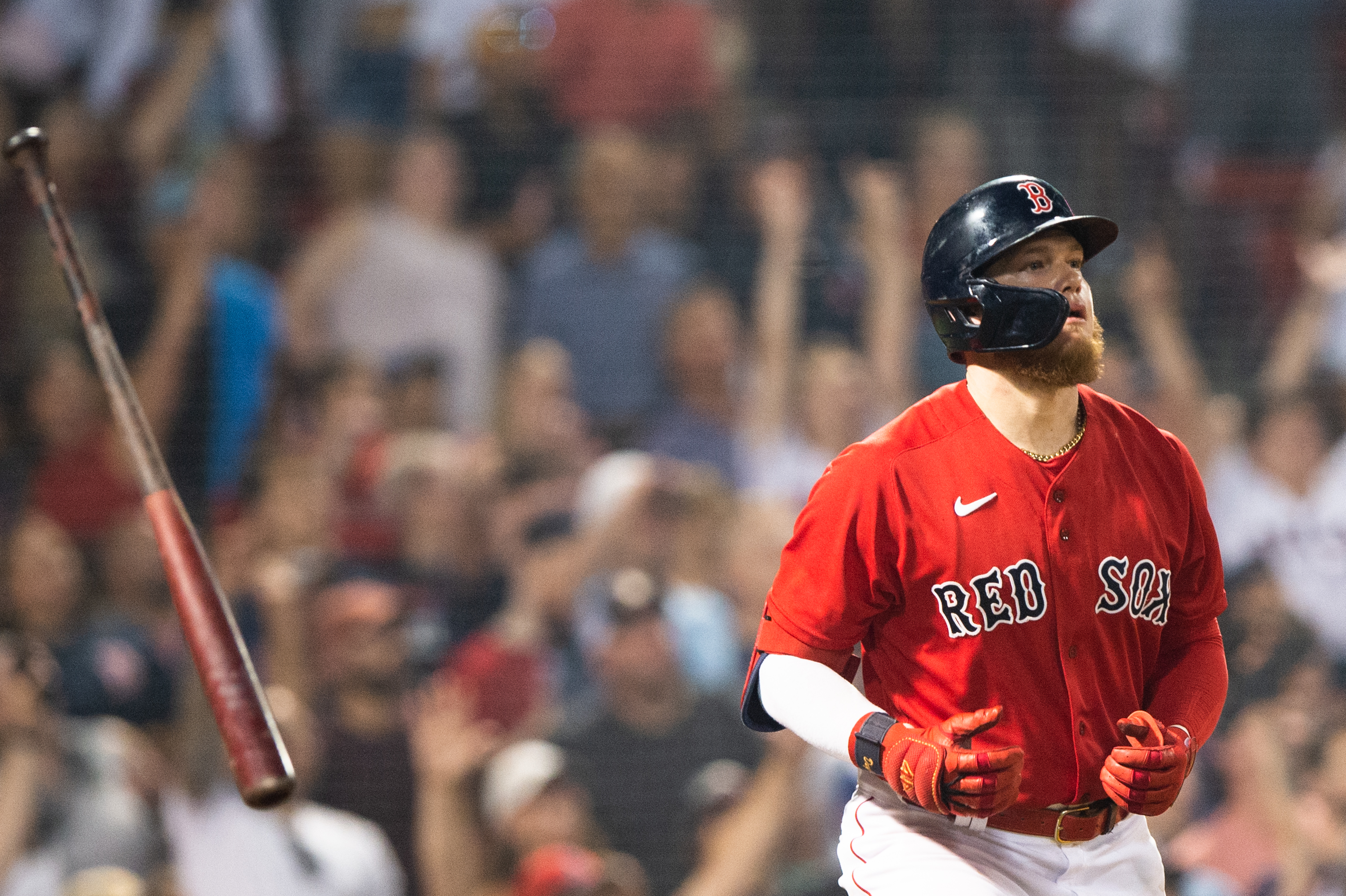 Alex Verdugo drove in three Monday night against the Jays, including two on this homer.