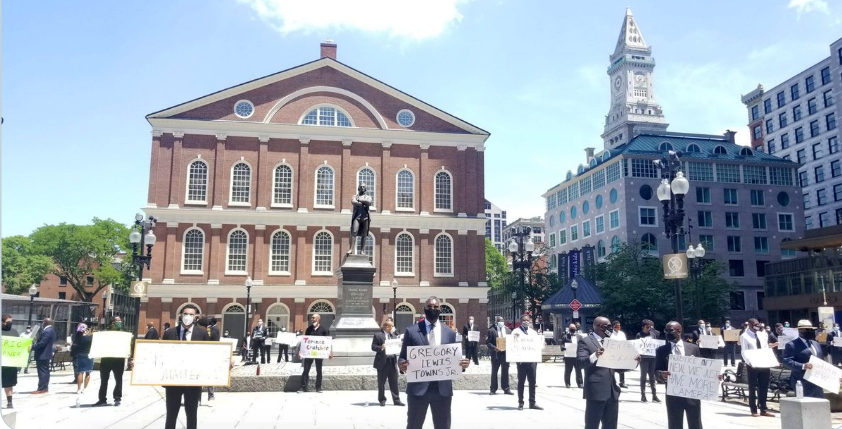The protest outside Faneuil Hall on Saturday.