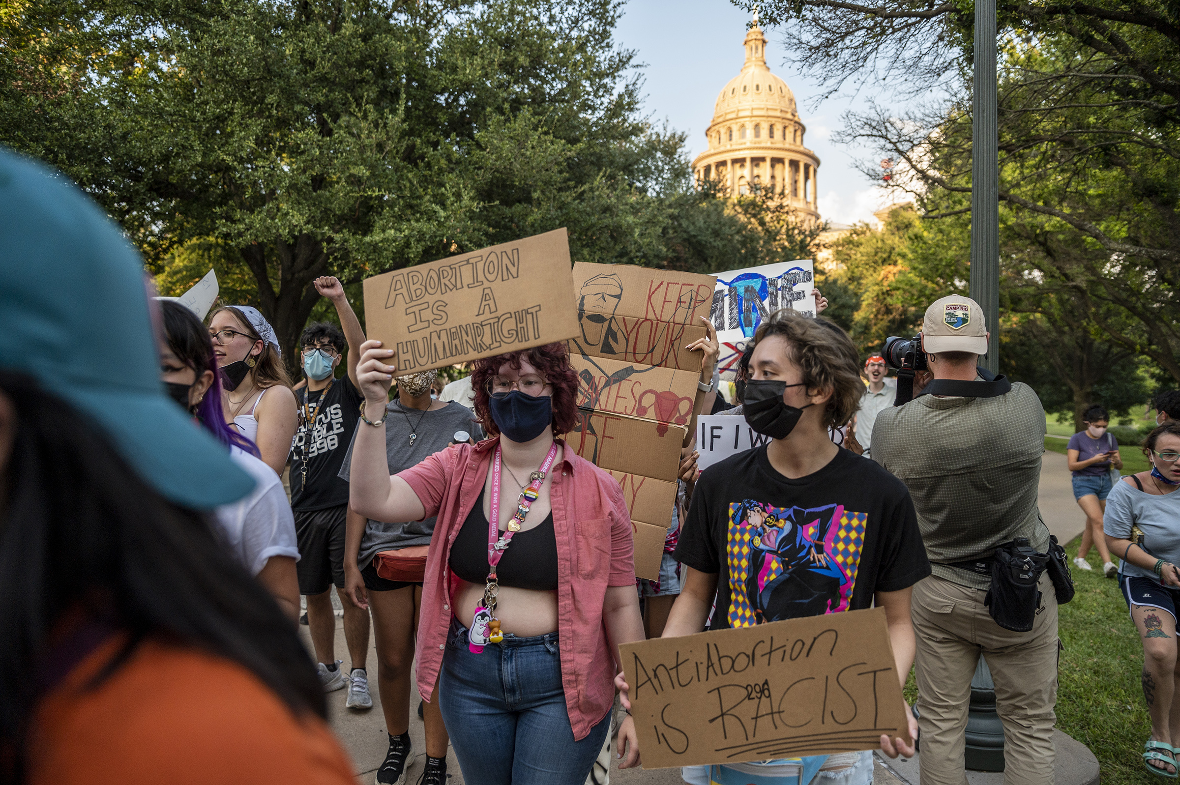 Abortion rights supporters march outside the Texas Capitol in Austin on Sept. 1.