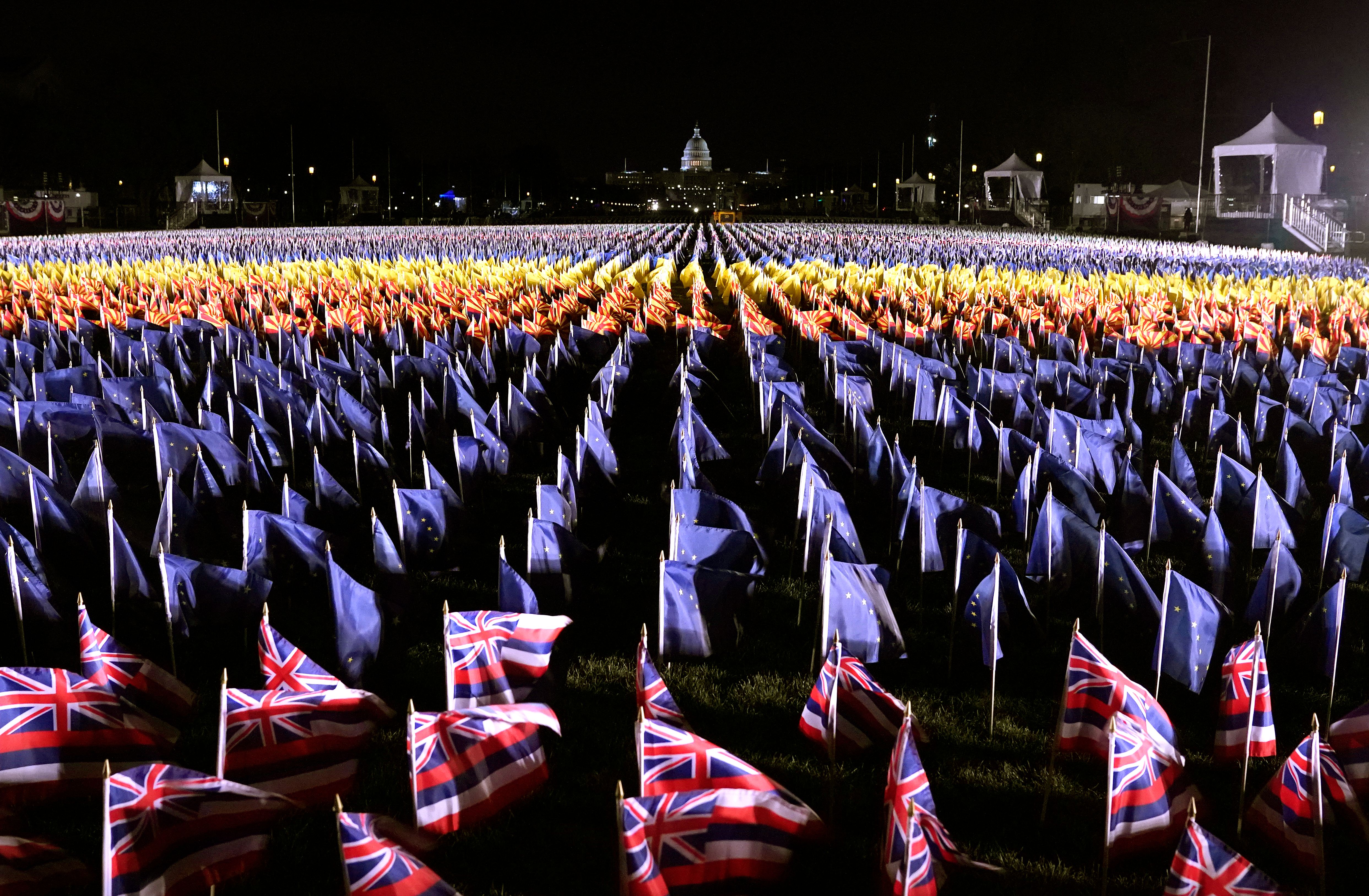 The "Field of Flags" is pictured on the National Mall as the US Capitol Building is prepared for the inauguration ceremonies for President-elect Joe Biden and Vice President-elect Kamala Harris.