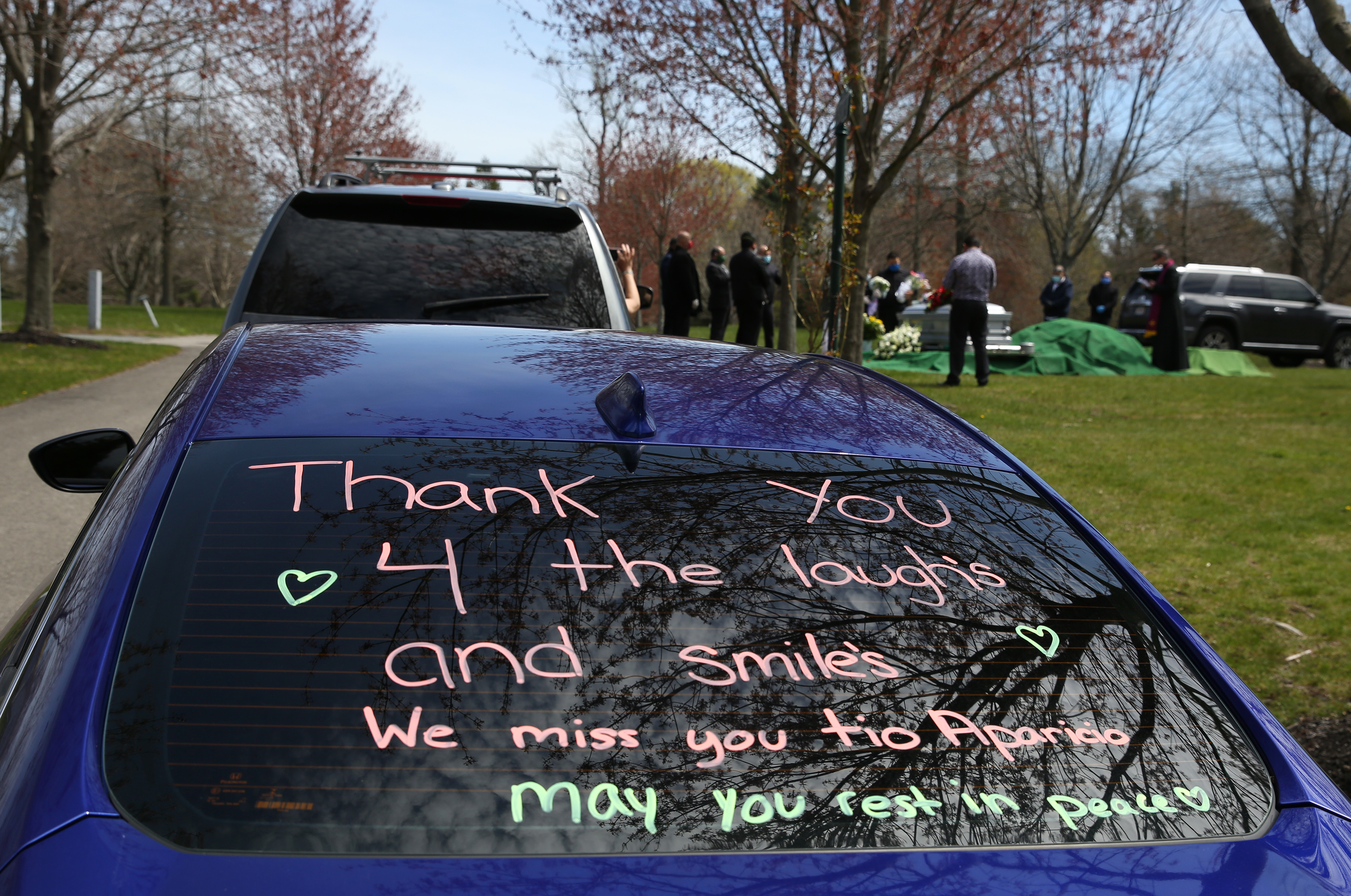 A message scrawled on the back windshield of a car was seen during Santos A. Rivas’s funeral. The mourner who wrote it wasn’t able to get out of the car to stand beside Rivas’s grave.