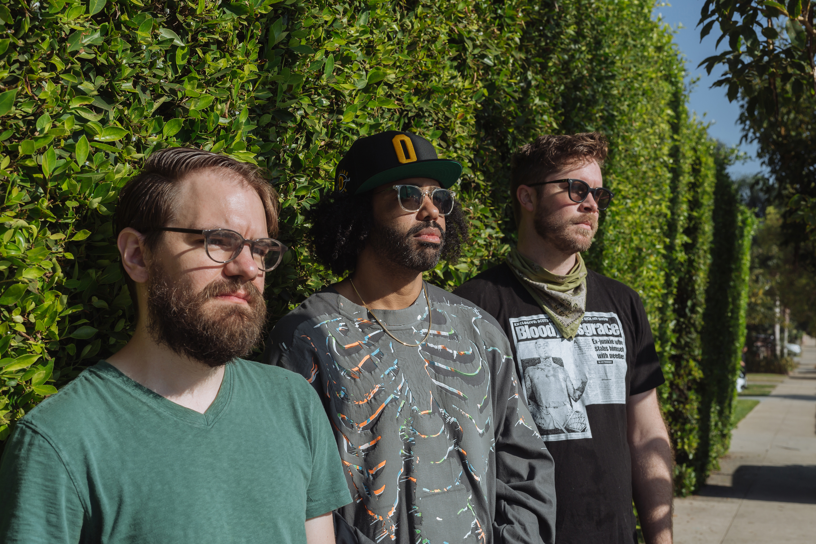 From left: Jonathan Snipes, Daveed Diggs, and William Hutson of Clipping.