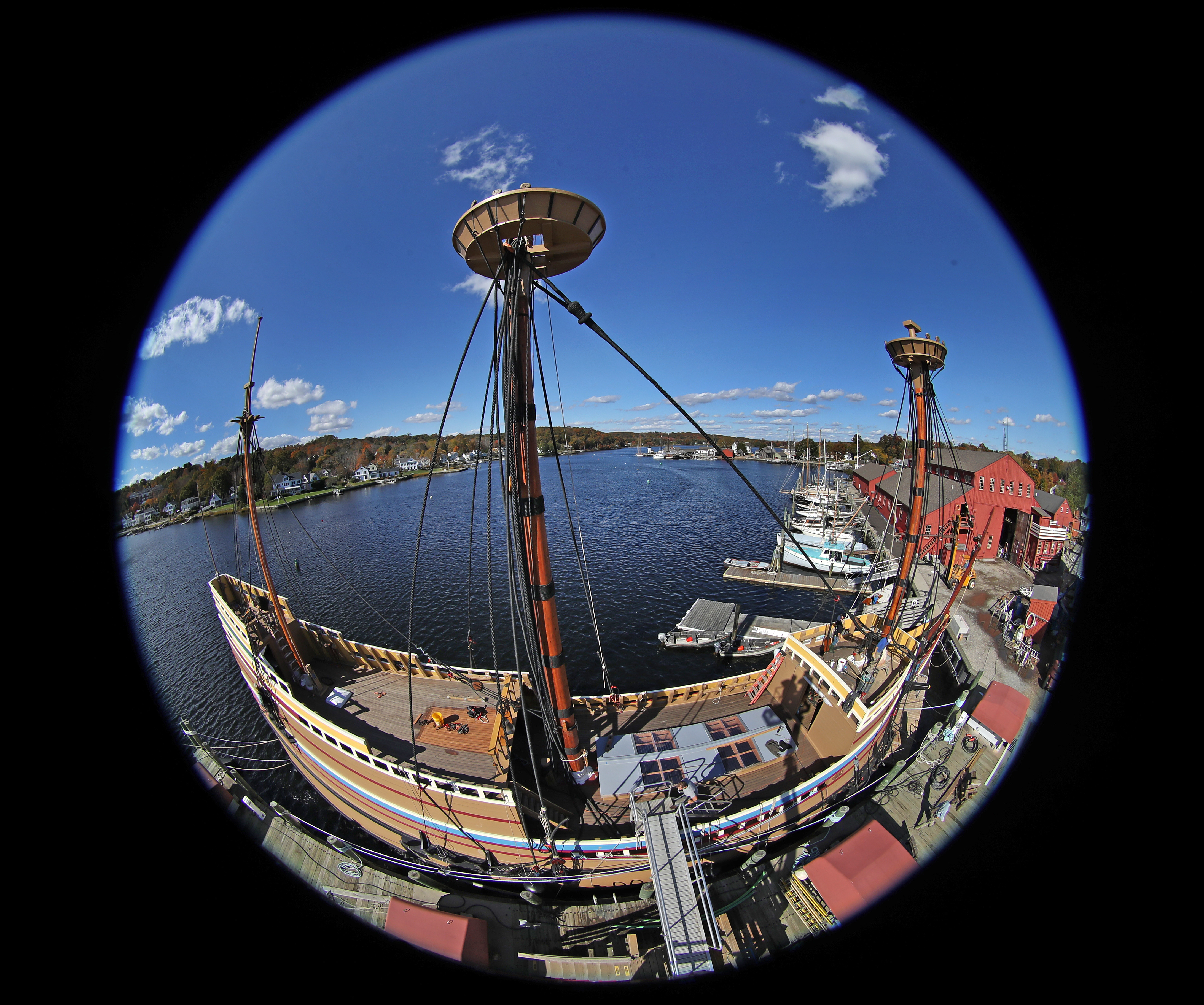 The Mayflower II at the Mystic Seaport Museum in 2019. After an $11.2 million restoration, the ship will leave Monday for just over two weeks of sea trials, Plimoth Plantation said.