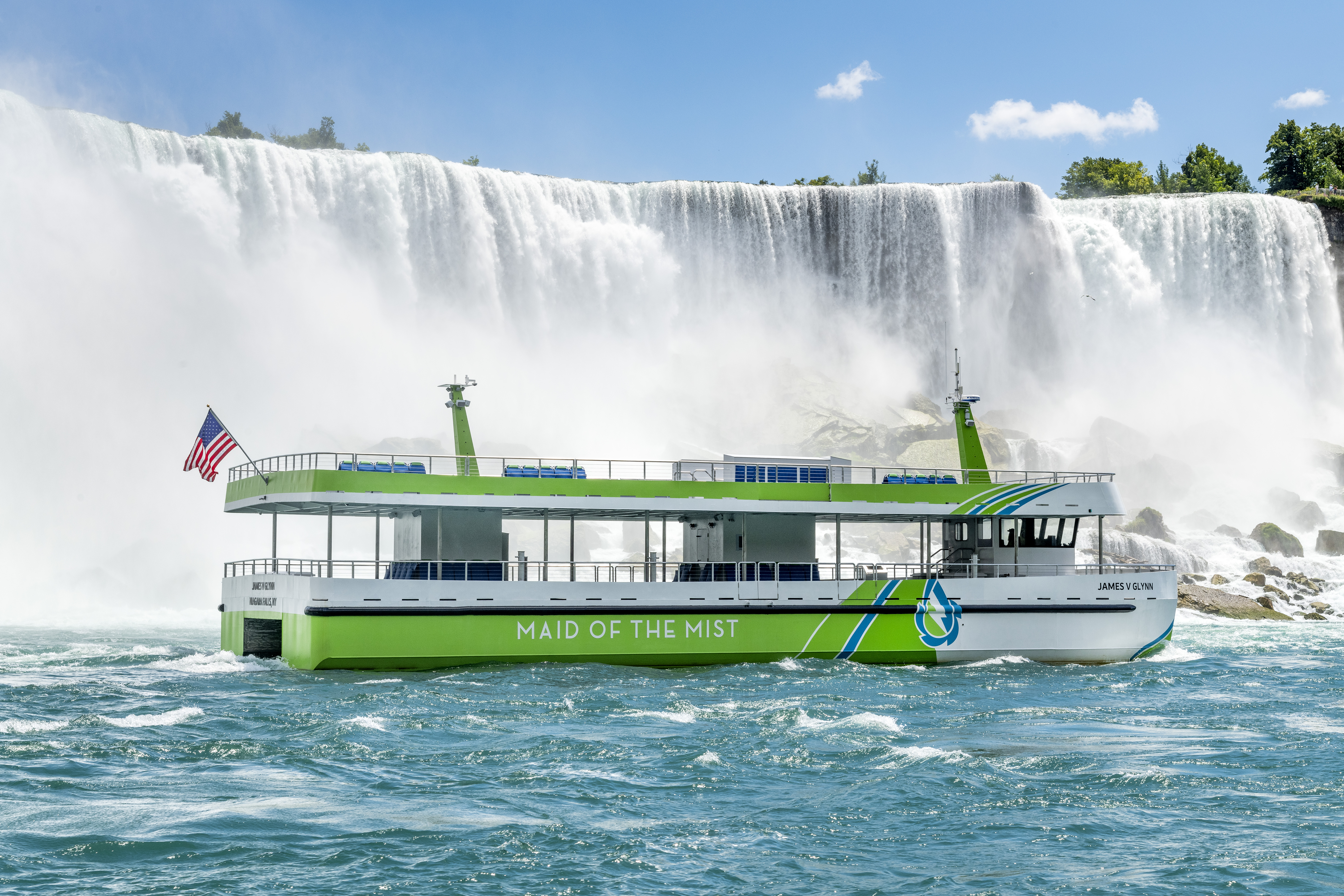 The Maid of the Mist, which runs boat tours up to the base of Niagara Falls, has launched two new catamaran-style electric ships that produce zero carbon emissions and engine noise.