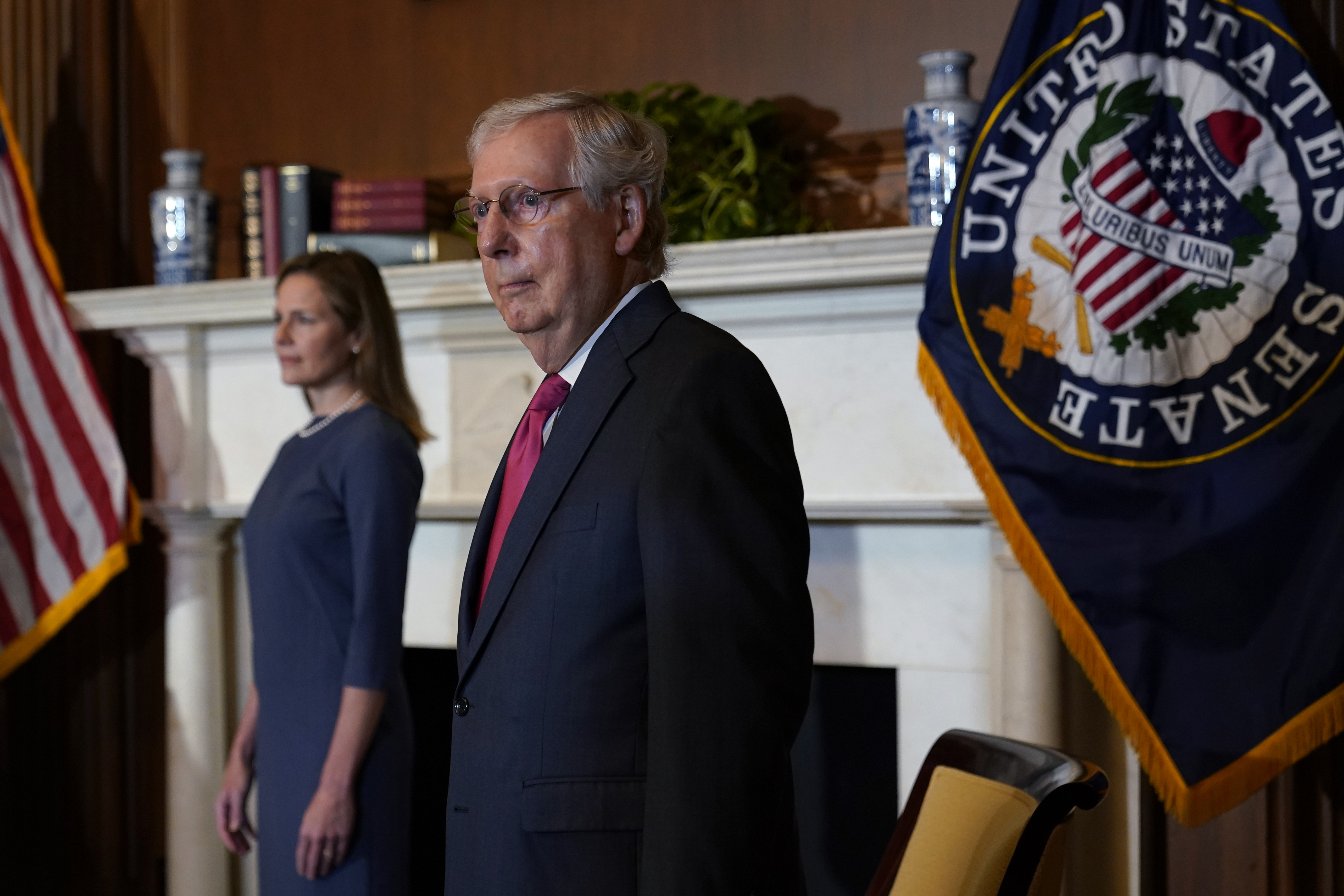 Judge Amy Coney Barrett, then a Supreme Court nominee, met with Senator Mitch McConnell last September.