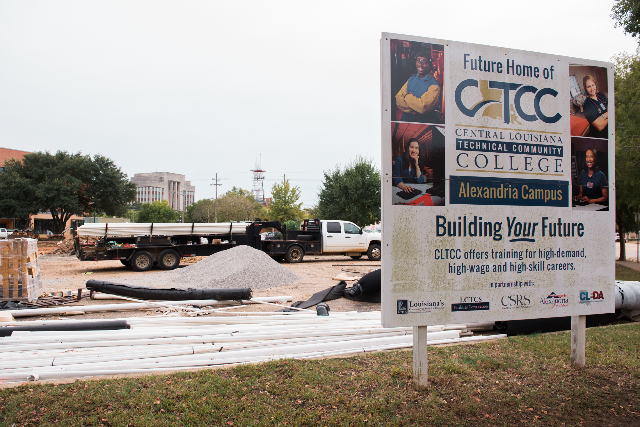 A parking lot under construction in 2019 at the new Alexandria campus of Central Louisiana Technical Community College.