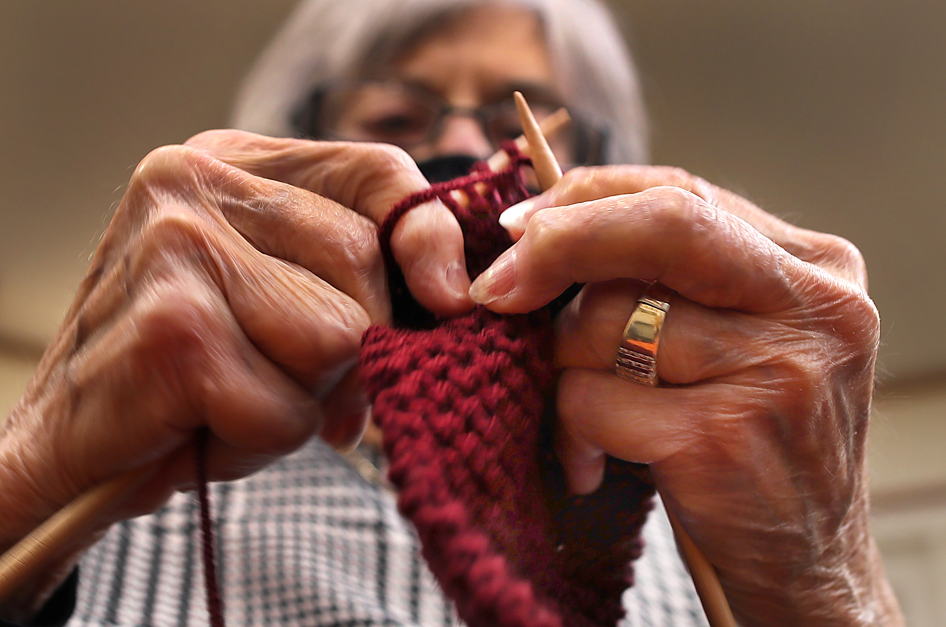 Charlotte Moses knits with her friends at the Cohen Florence Levine Estates.