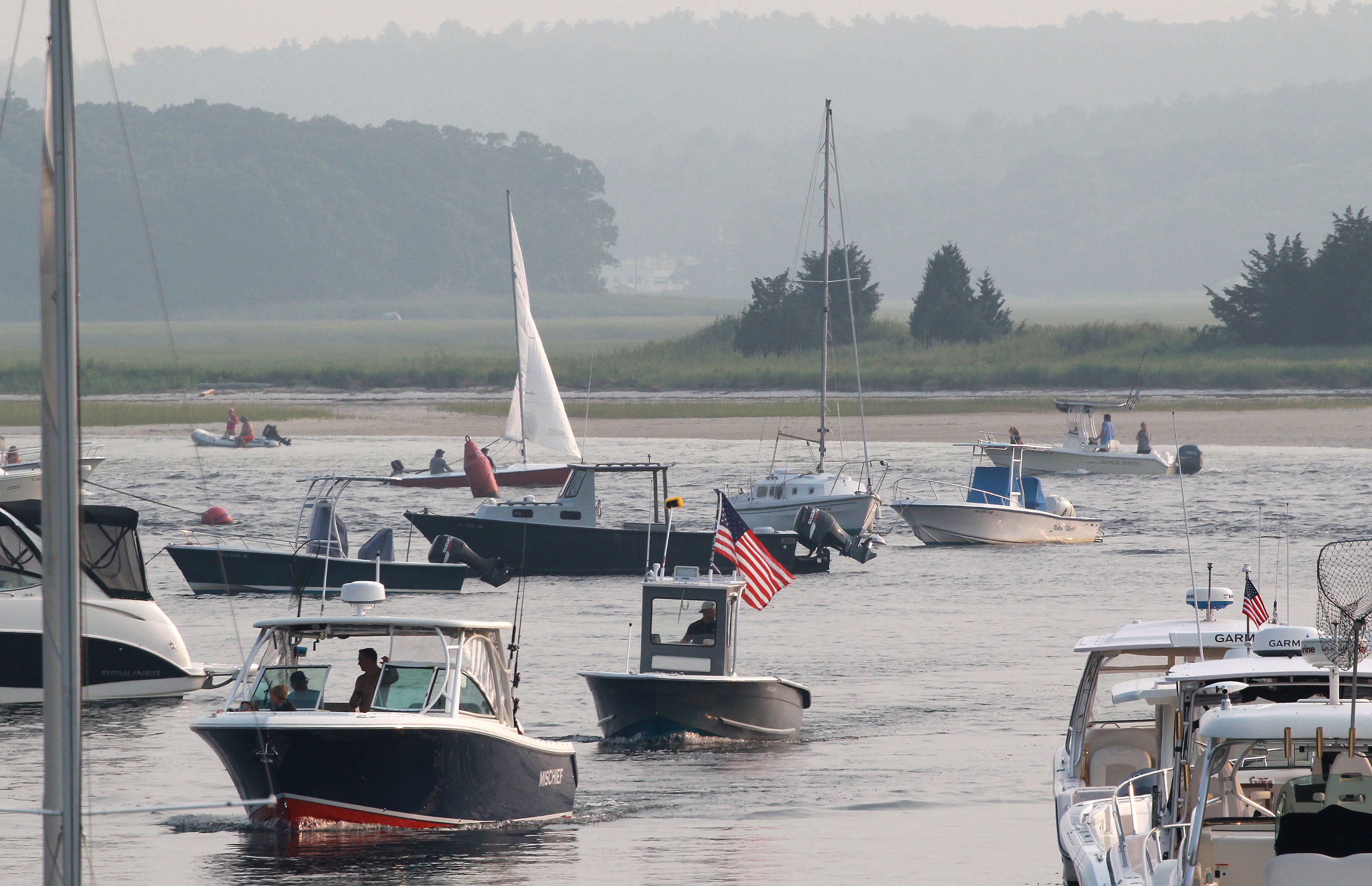 Haze obscures the view of the Annisquam River and Lobster Cove in Gloucester, Mass.