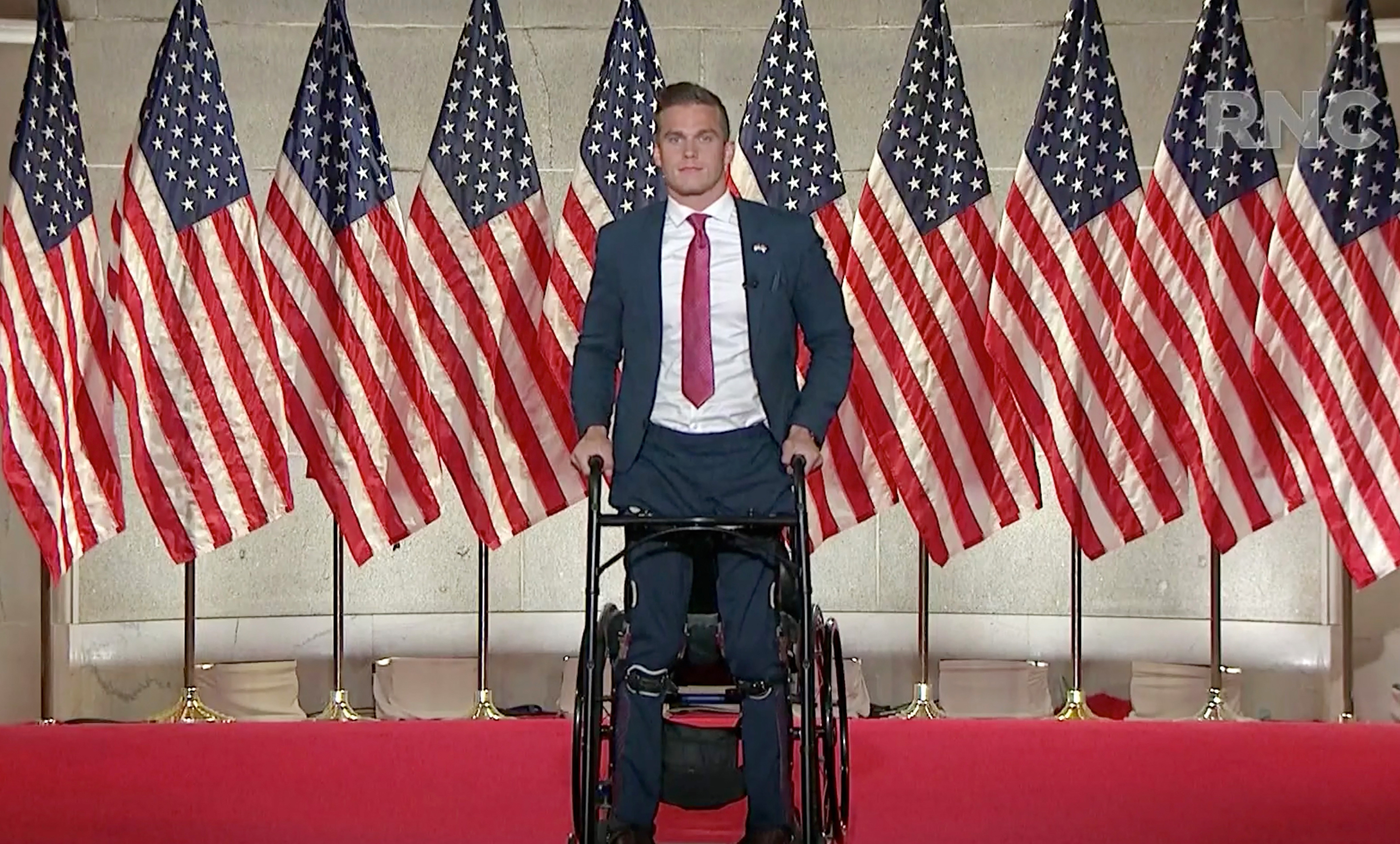 Madison Cawthorn addressed the virtual Republican National Convention from Charlotte, N.C., on Aug. 26, 2020.