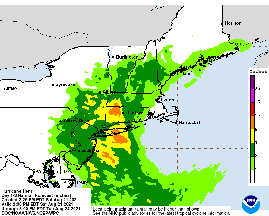 Expected rain from Henri.