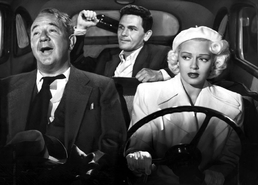 Cecil Kellaway, John Garfield, and Lana Turner in "The Postman Always Rings Twice."