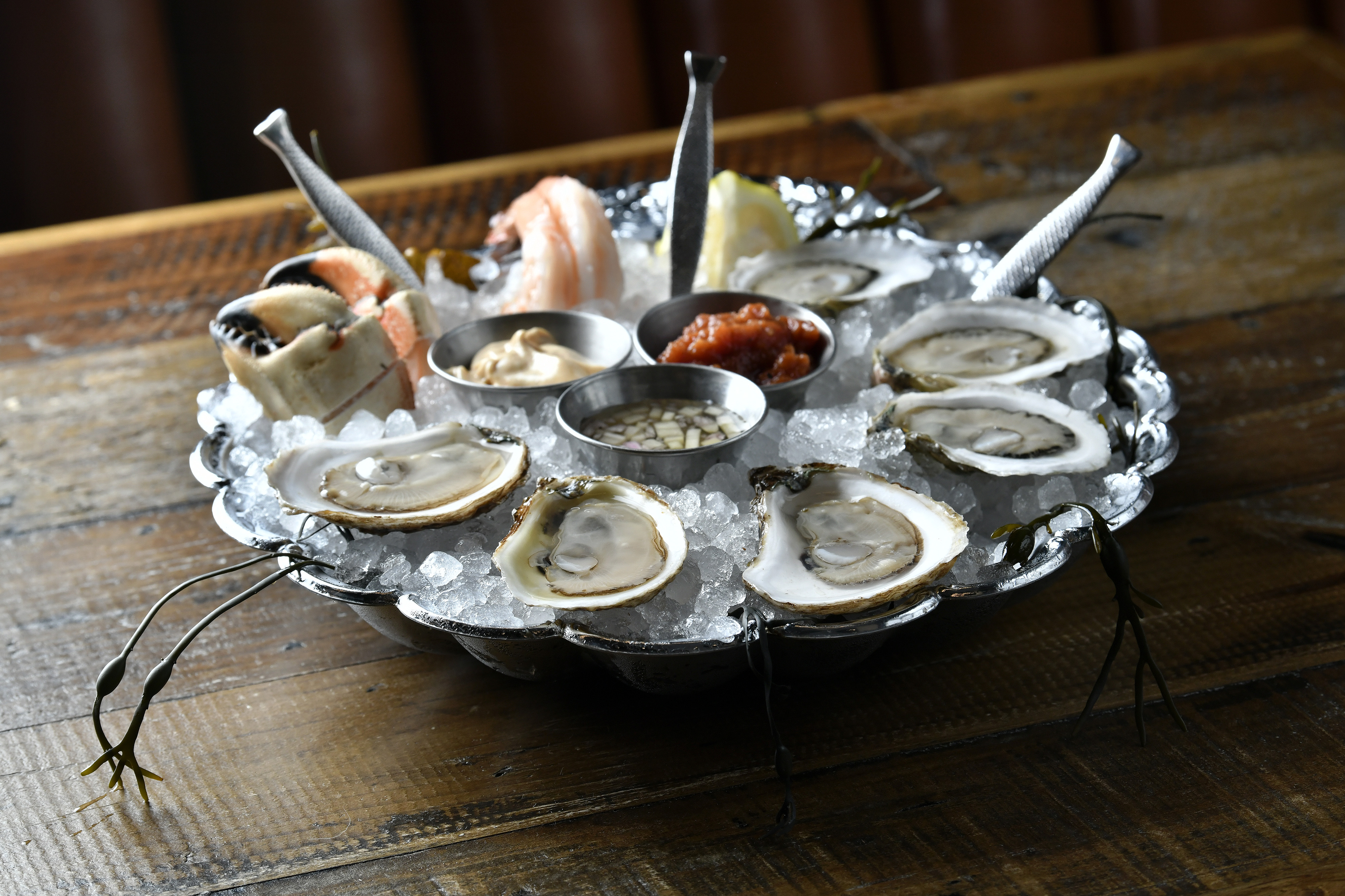 A platter of oysters from the raw bar at Ivory Pearl Seafood Emporium in Brighton.