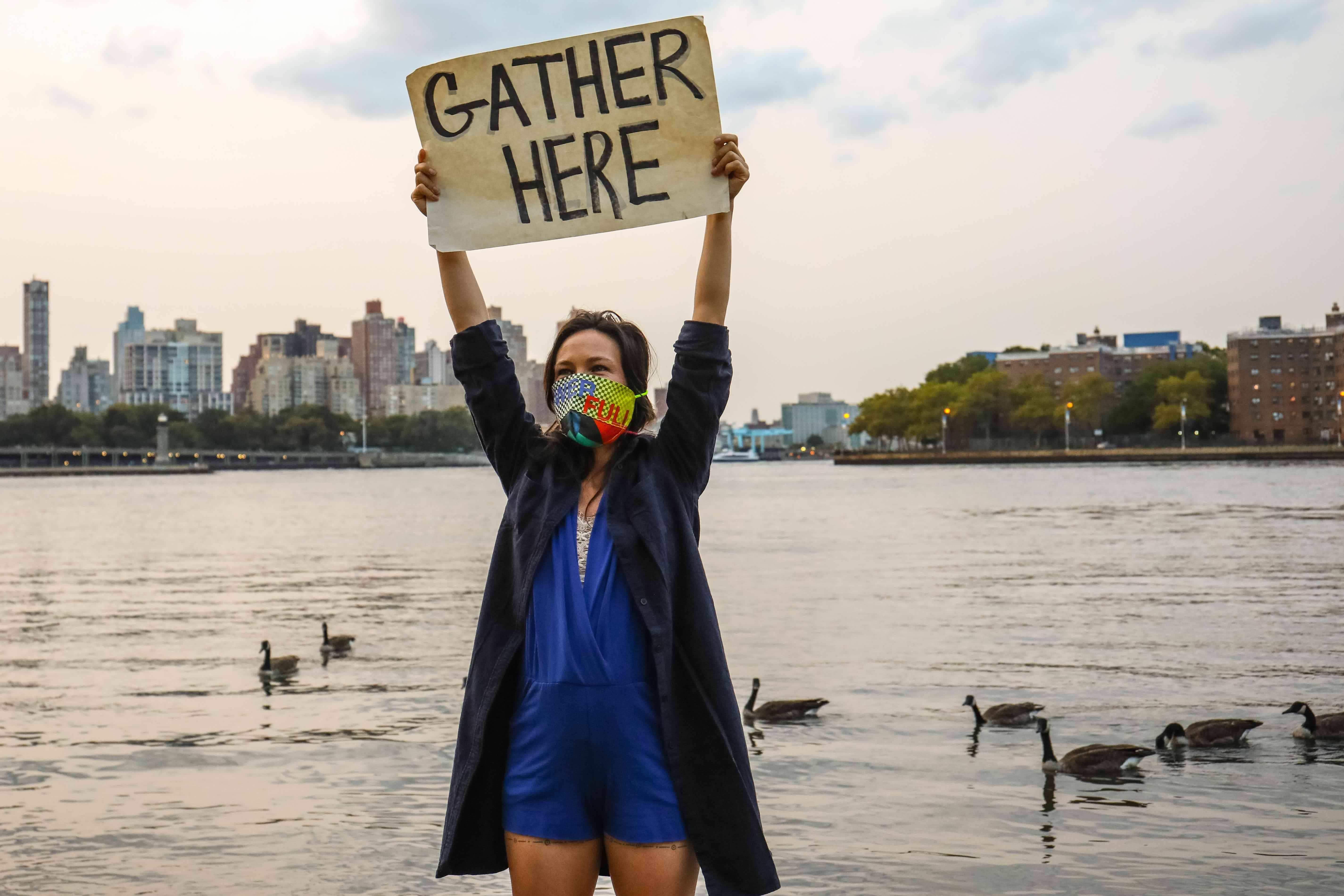New York-based choreographer Emily Johnson, pictured in New York's Socrates Sculpture Park in 2020, will perform "Processions Toward, Being Future Being," a work in progress, at Bates Dance Festival in Lewiston, Maine.