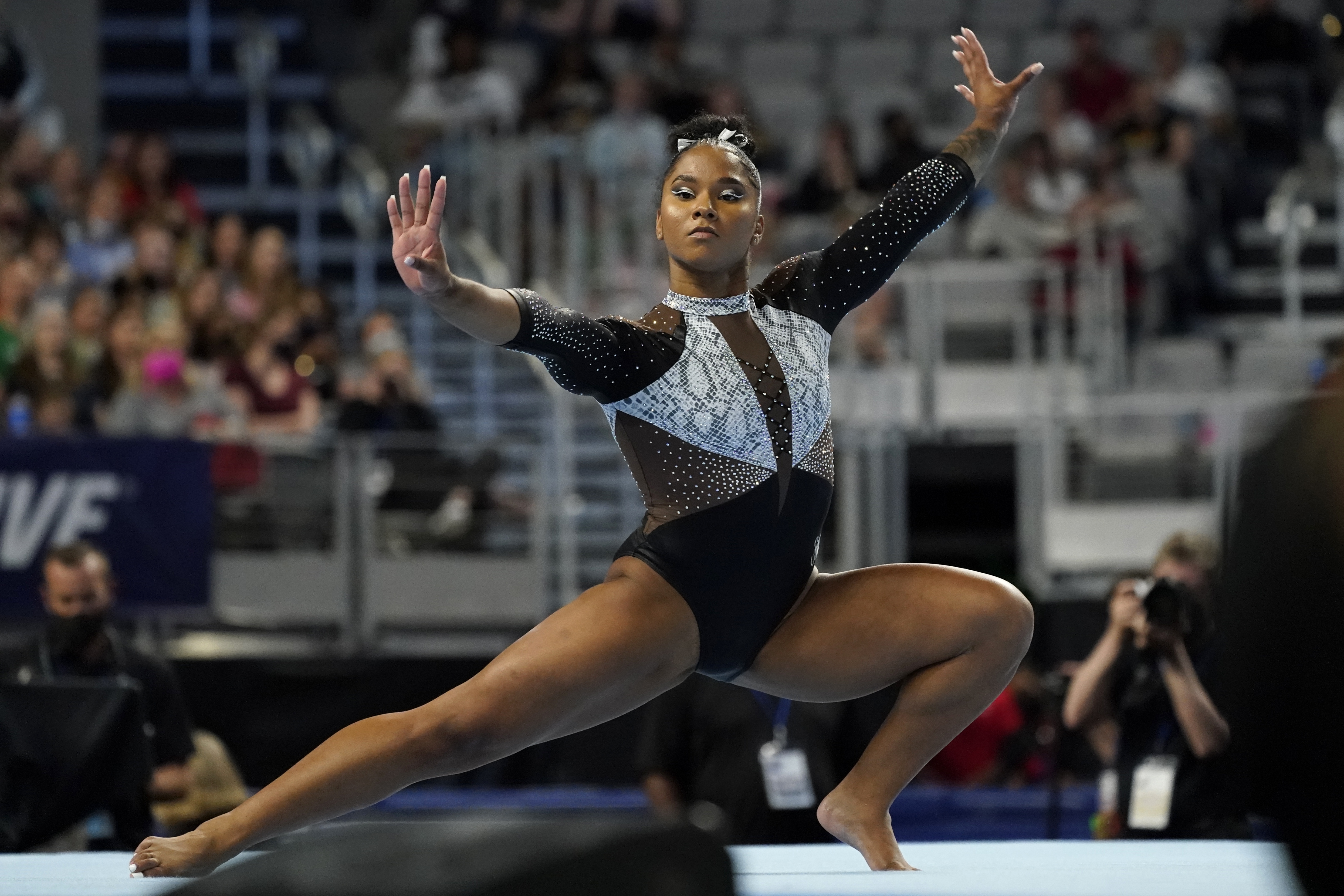 Jordan Chiles, seen here competing in the floor exercise Sunday, had a strong finish.