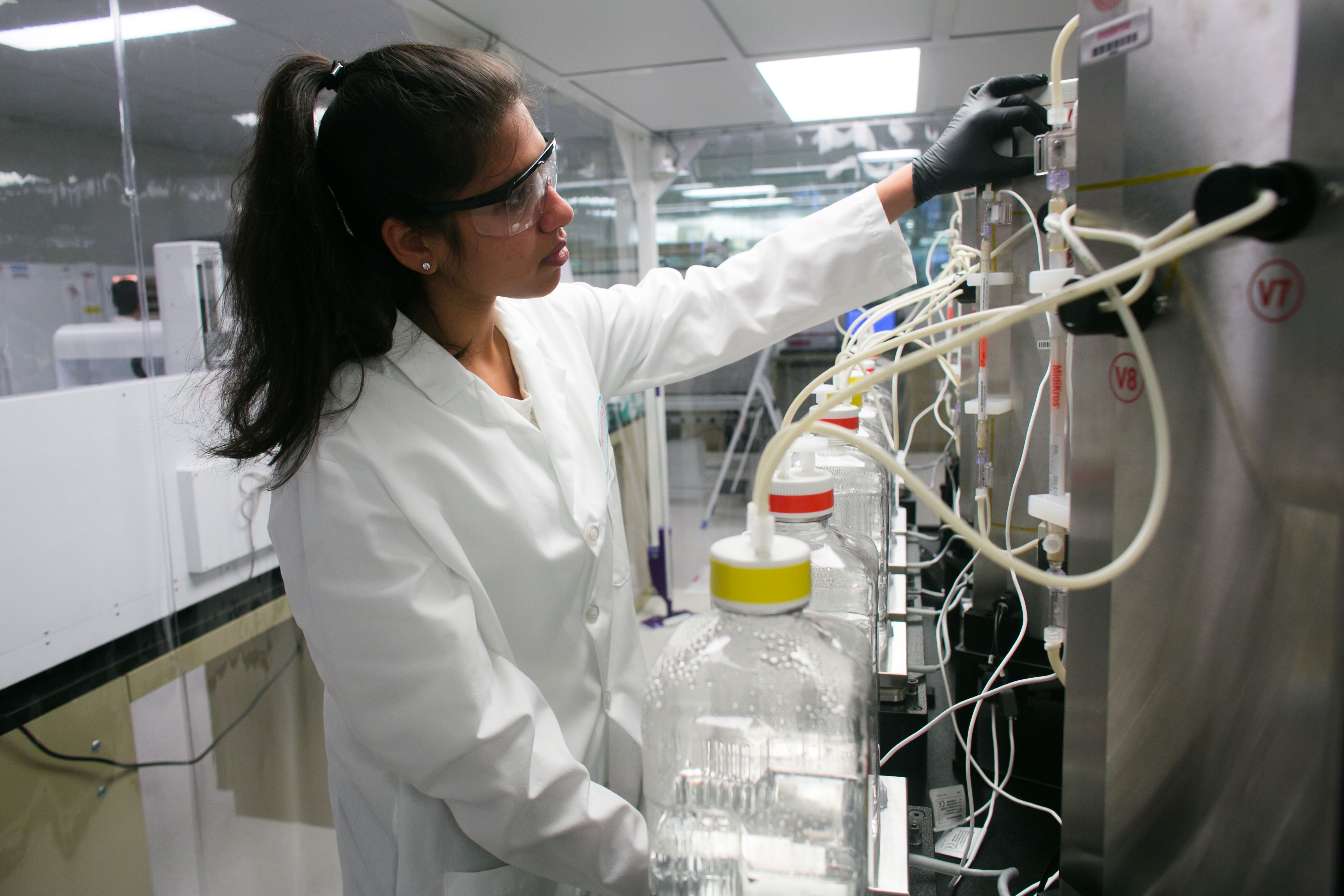 Gayathri Raja, a production associate, worked inside one of Moderna's labs in 2015.