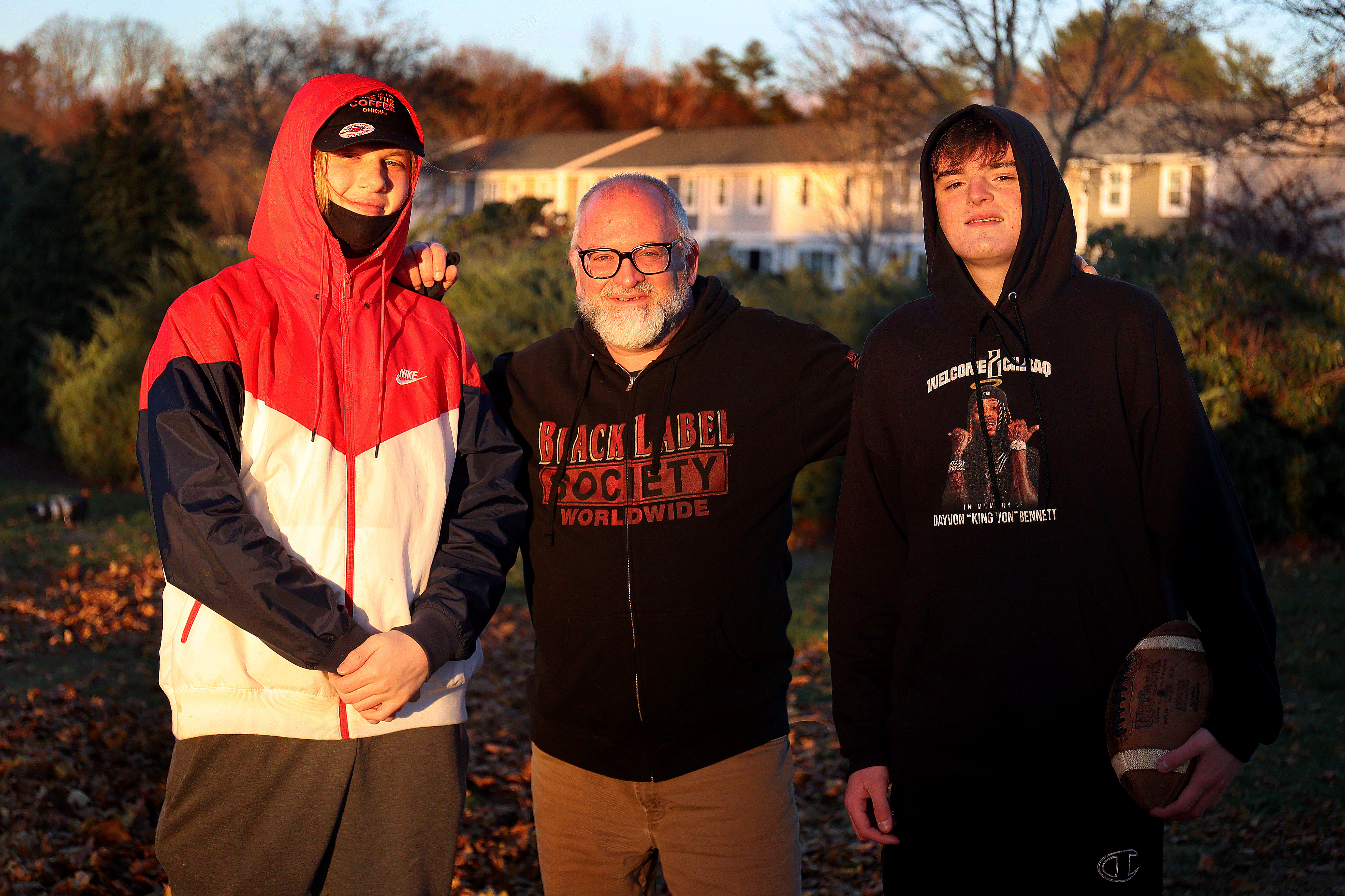 Gerry Watts (center) will adapt his family's Thanksgiving touch football tradition, which he plays with his son (Noah). Pictured at right is Noah's best friend, Sean True.