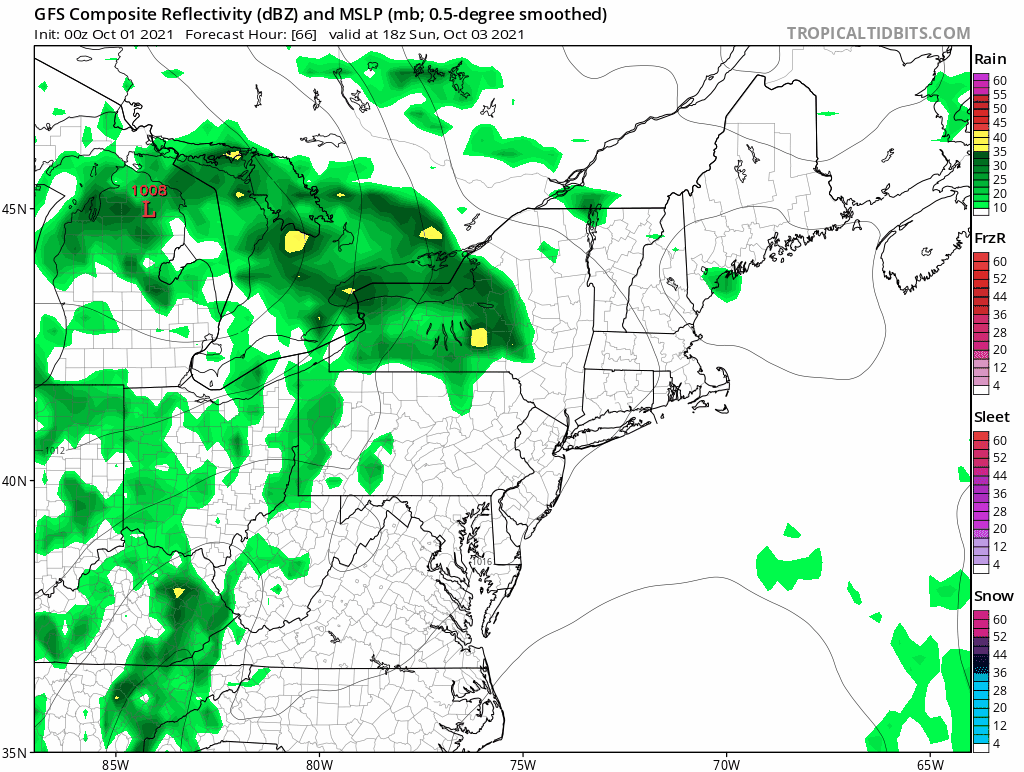 An area of rain will push across New England late Sunday and Monday.
