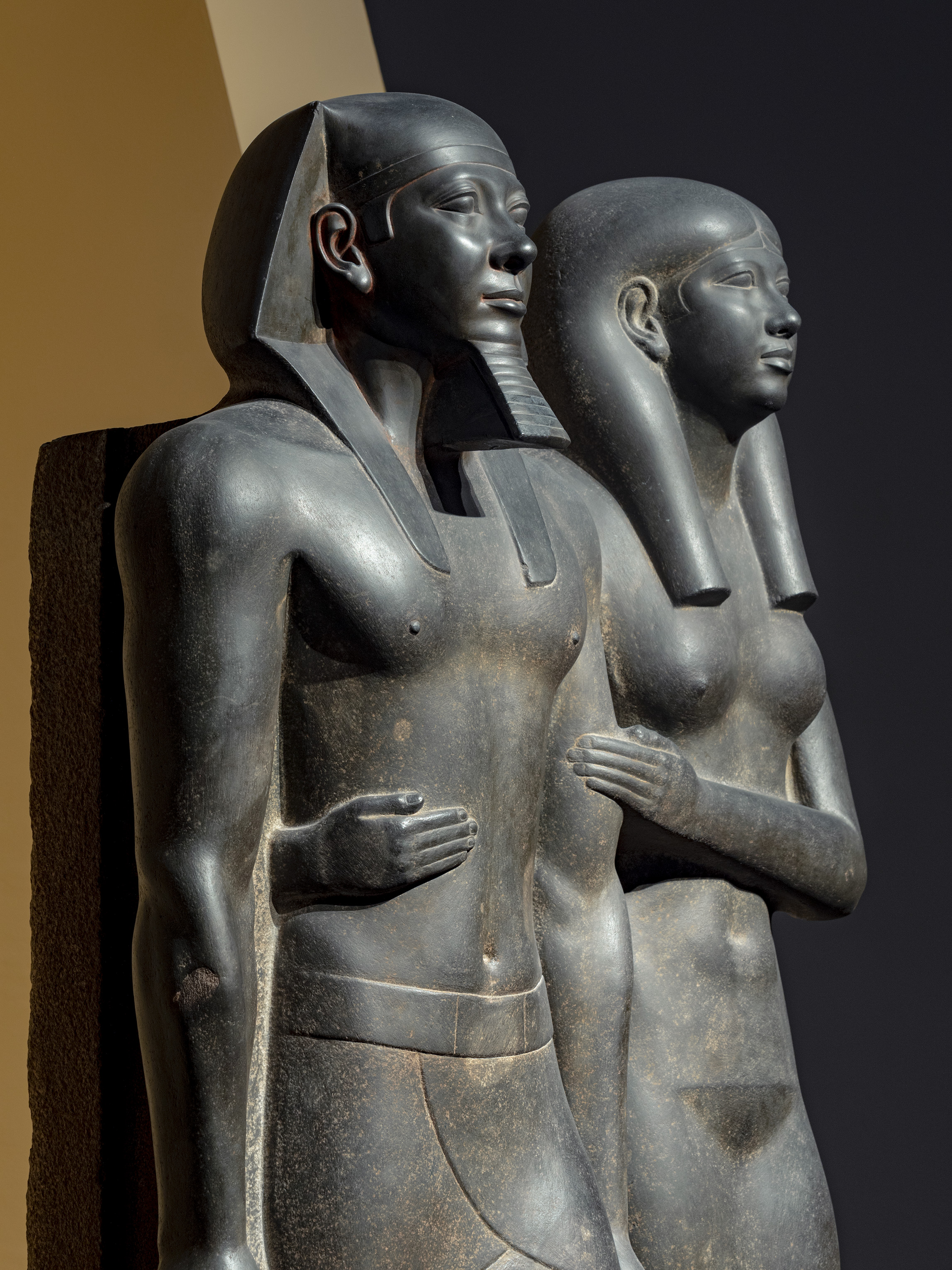"King Menkaura (Mycerinus) and queen" greet visitors to the new gallery.