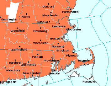 The area shaded orange shows where there is a heat advisory.