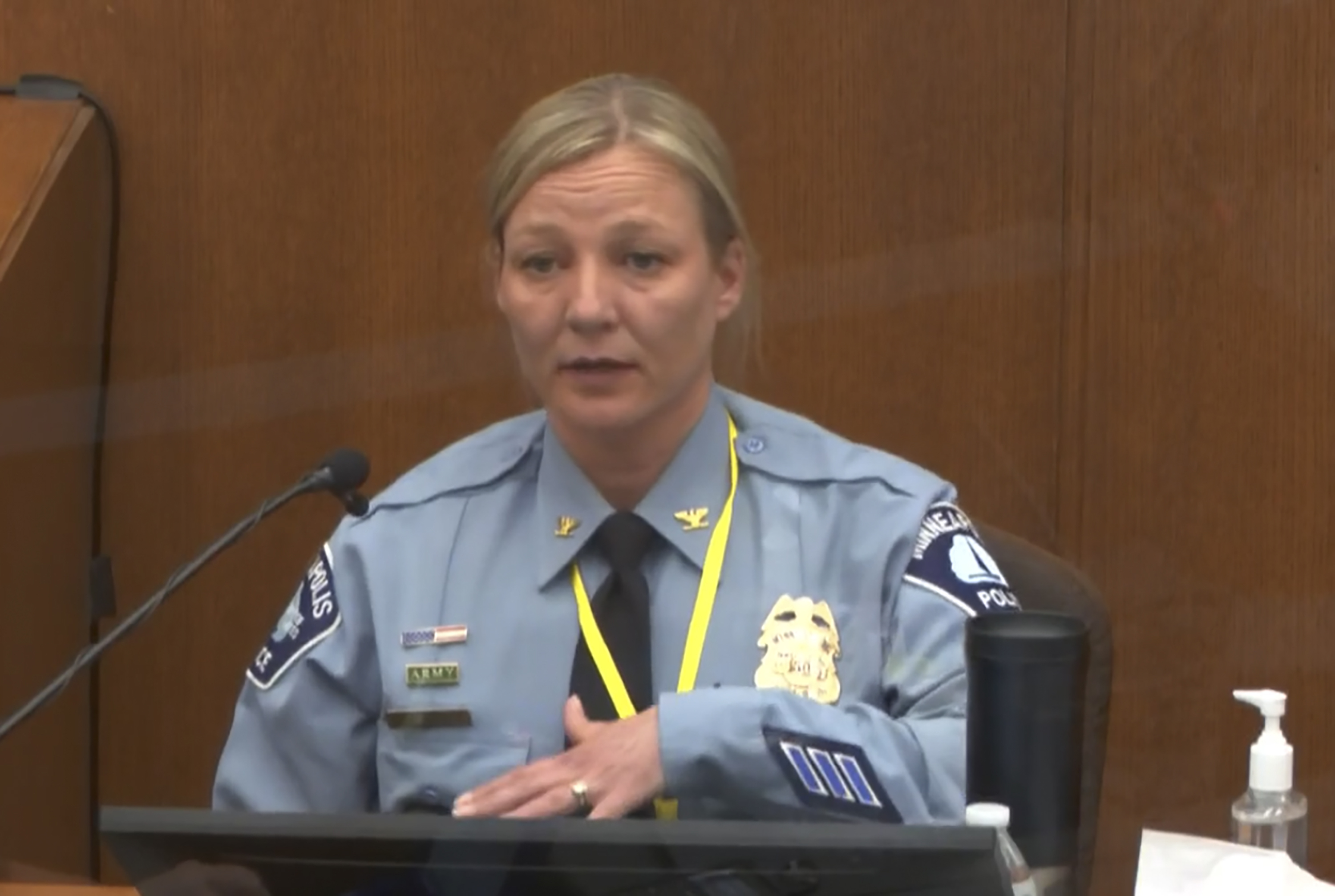 In this image from video, Minneapolis Police Inspector Katie Blackwell testified.