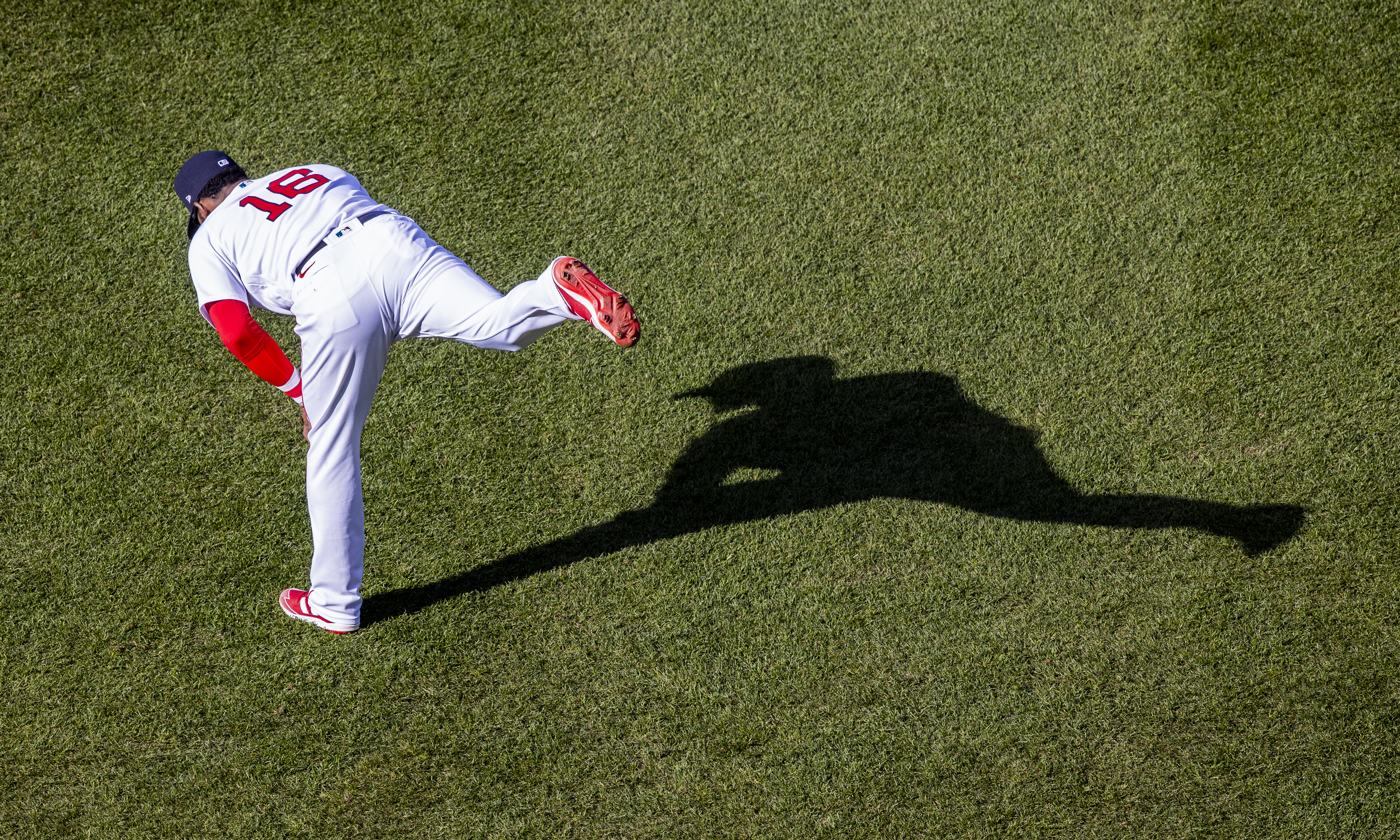 Franchy Cordero stretched out between games of Sunday's doubleheader.