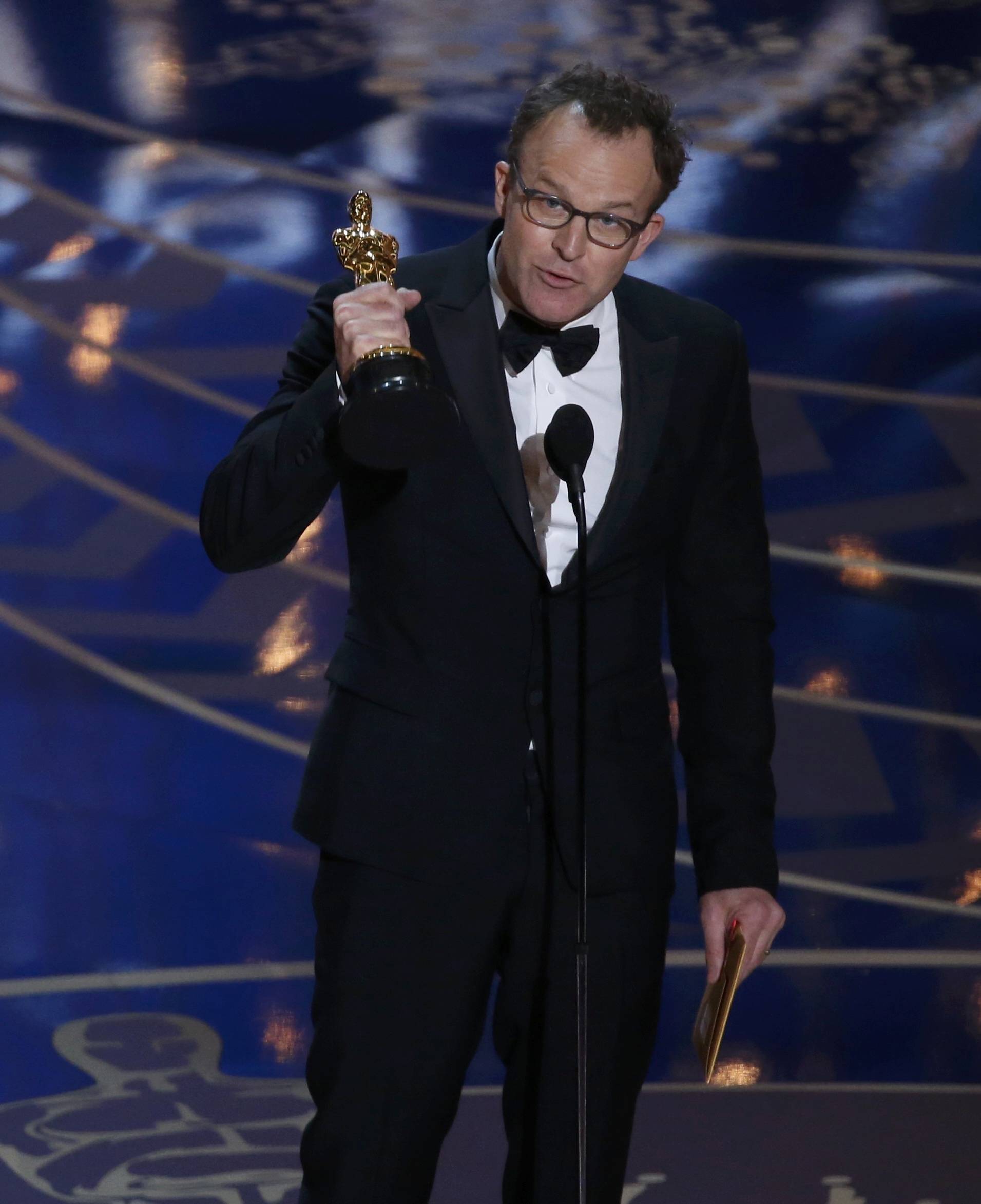 Tom McCarthy accepting the best original screenplay Oscar at the 88th Academy Awards.