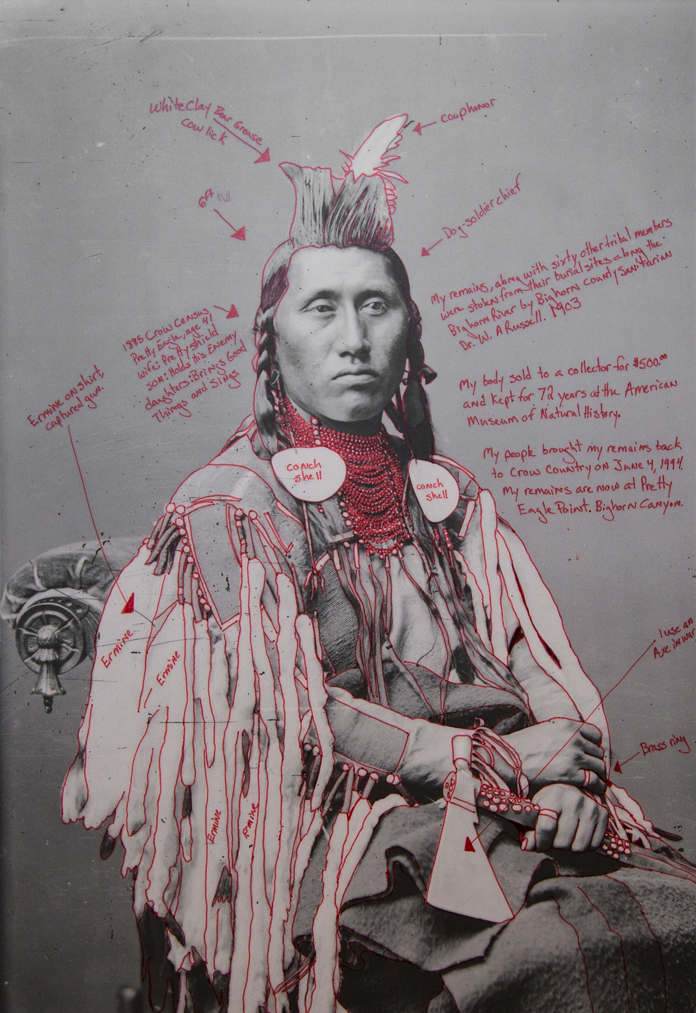 Wendy Red Star's "Déaxitchish/Pretty Eagle," from 2014, an archival print of an 1880 photo with red ink.