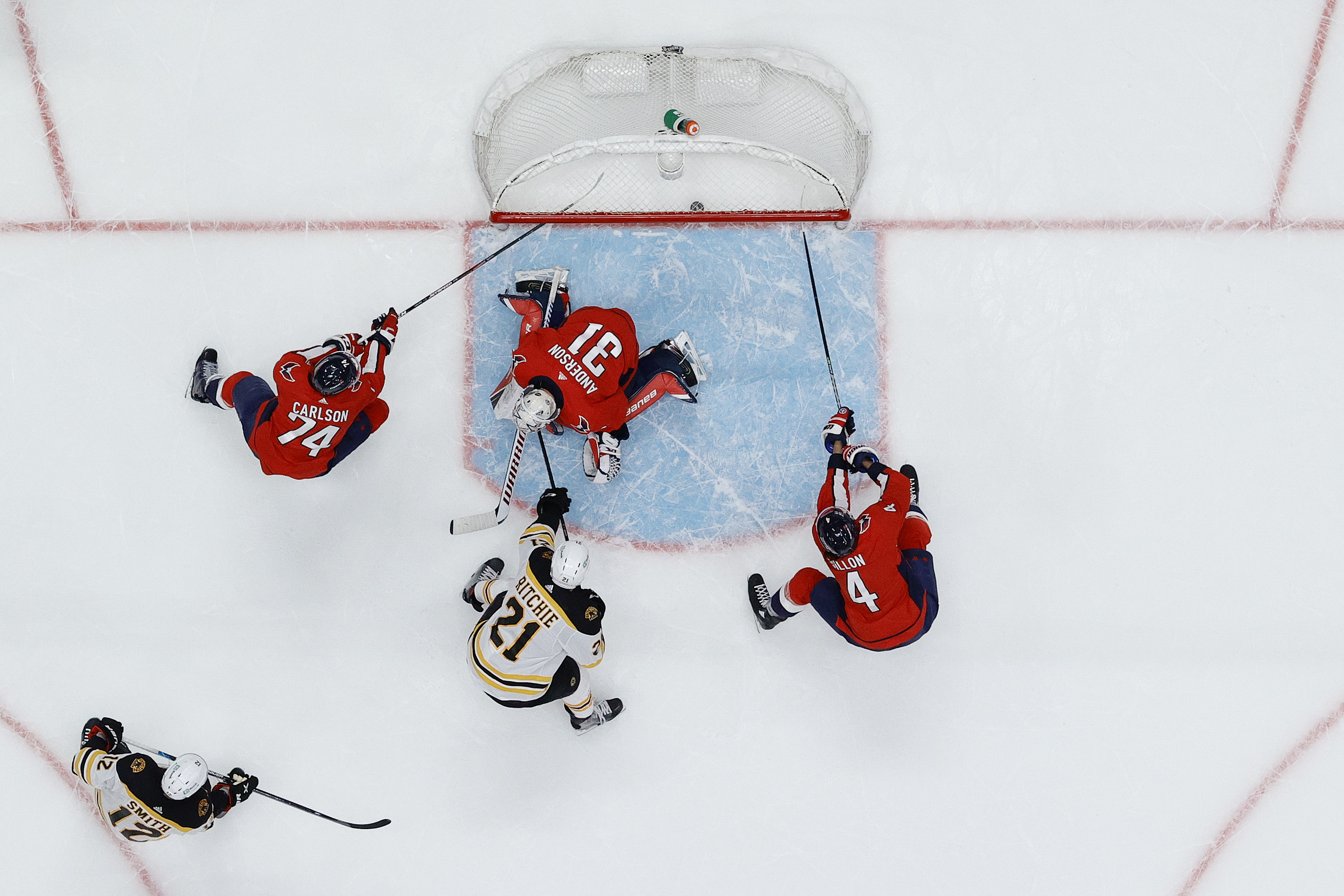 Nick Ritchie scored one of Boston's two goals in Game 1, closing in on Capitals goalie Craig Anderson for a shot.