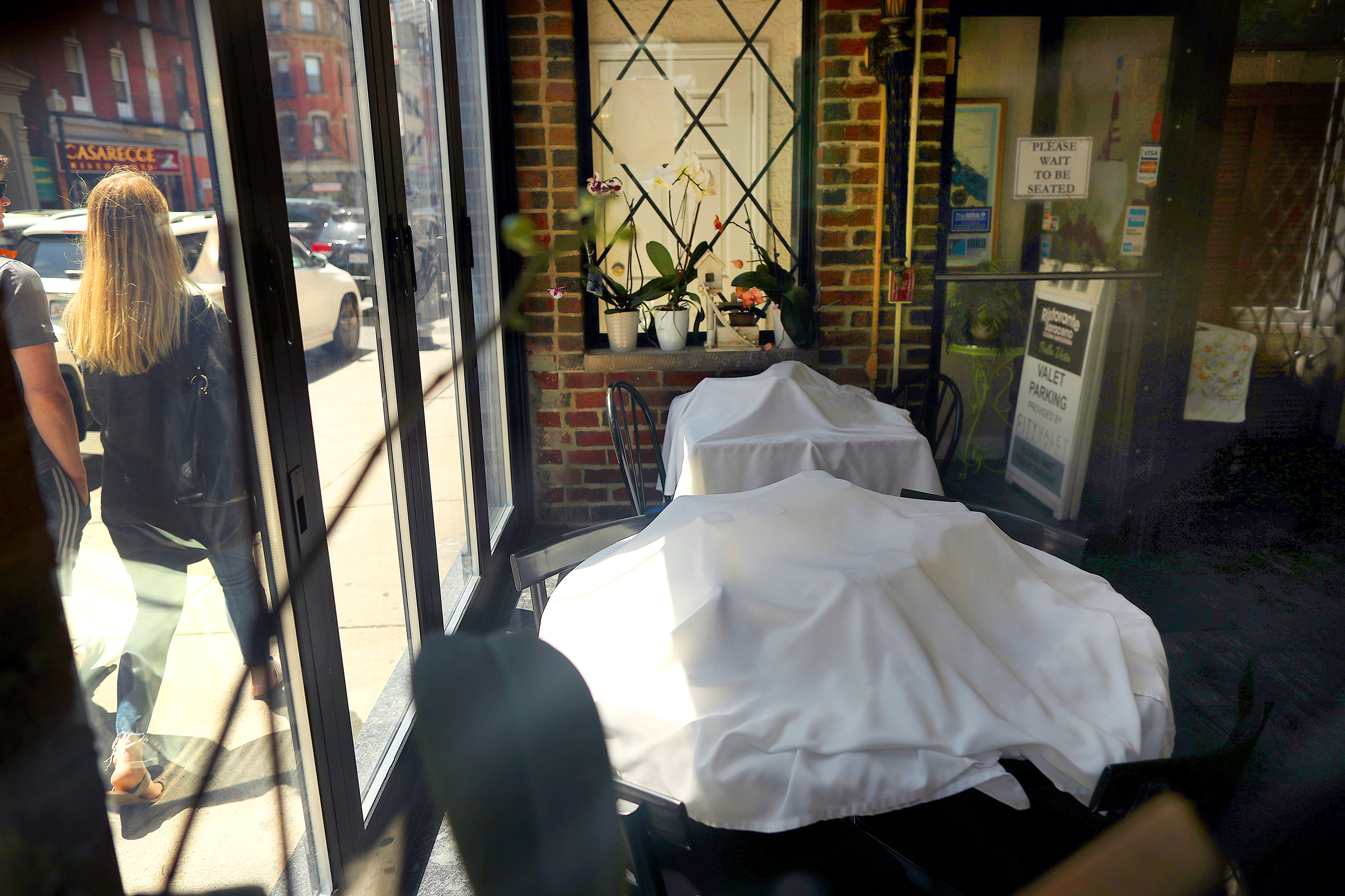 Covered tables at Bella Vista restaurant on Hanover Street.
