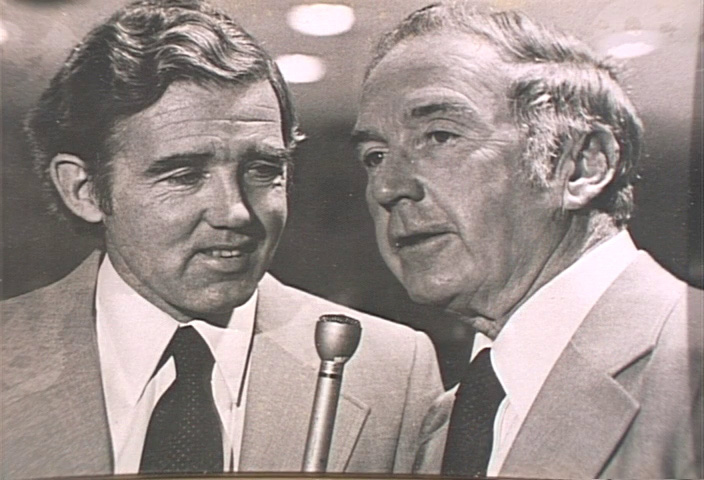 John Peirson (left) and Fred Cusick helped bring Bruins hockey into New England households for many years on Channel 38.