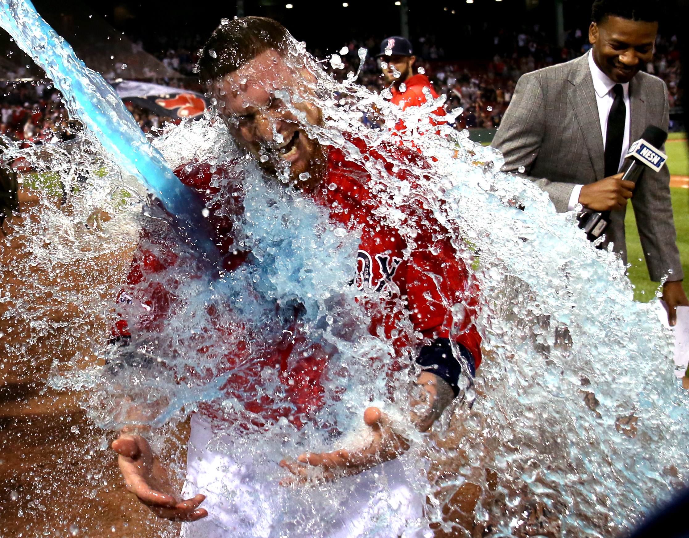 Christian Vazquez got a surprise shower after his June 21 walk-off home run.