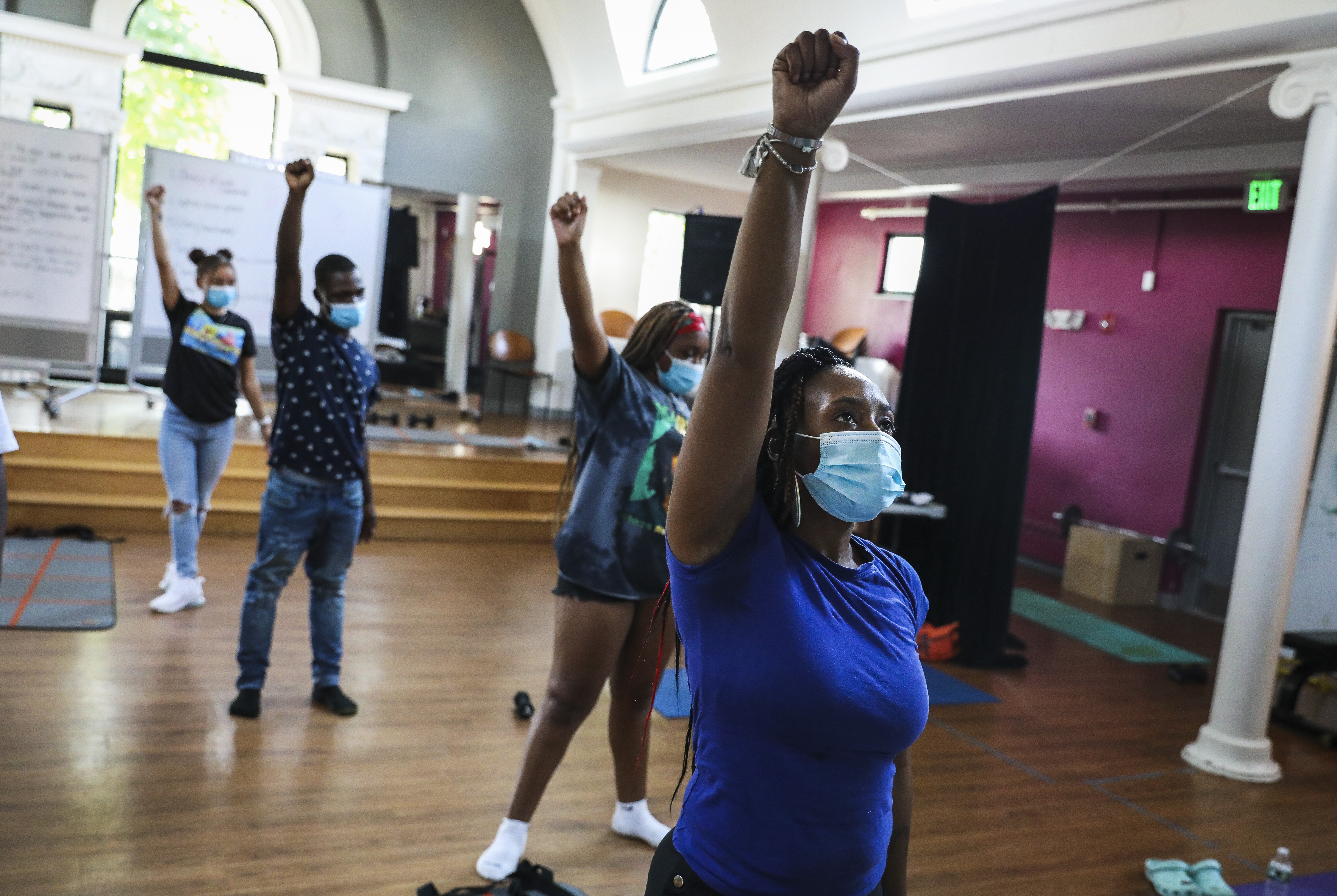 Dance instructor Tia Hines led a dance with students at the Mattapan Teen Center.