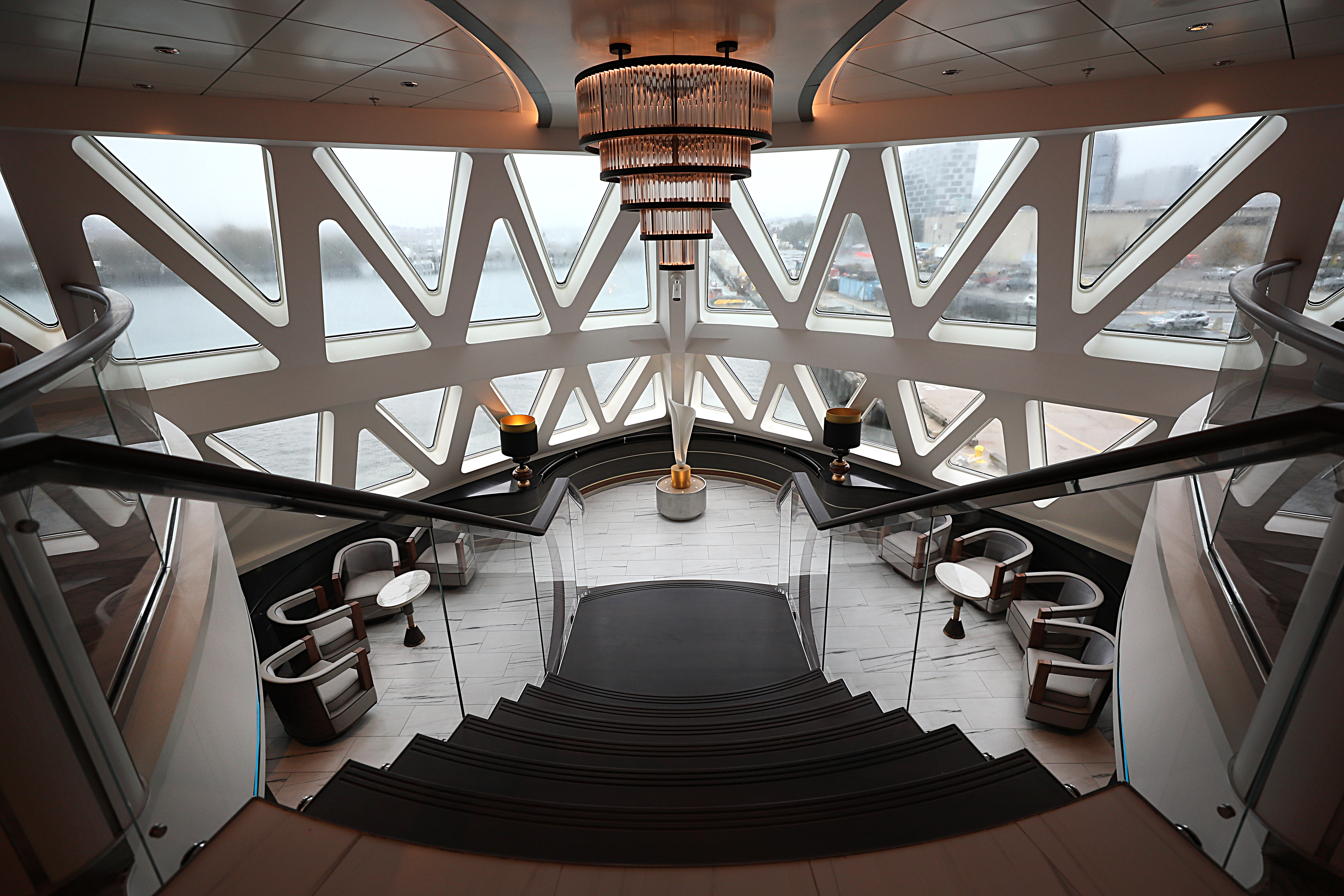 Large windows for ocean viewing on the Ocean Explorer.